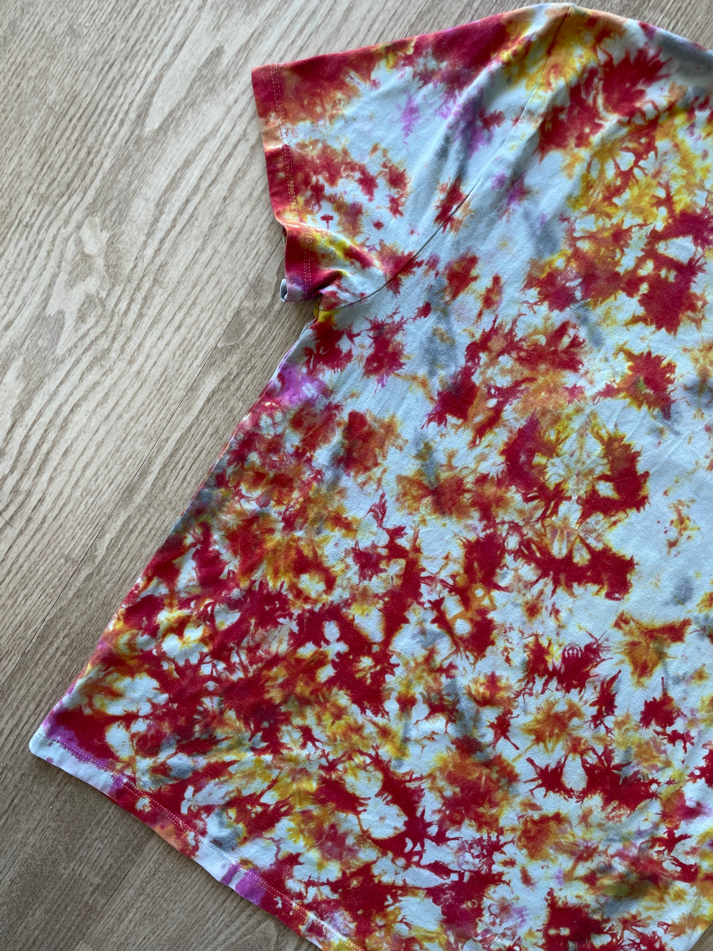 MEDIUM Men’s Maruchan Ramen Instant Lunch Handmade Tie Dye T-Shirt | One-Of-a-Kind Red, Yellow, and Orange Short Sleeve