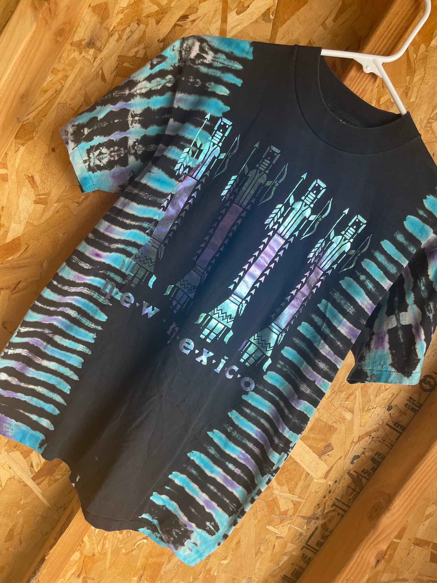 Medium Men’s New Mexico Handmade Tie Dye T-Shirt | Black, Purple, ands Blue Pleated Tie Dye Short Sleeve
