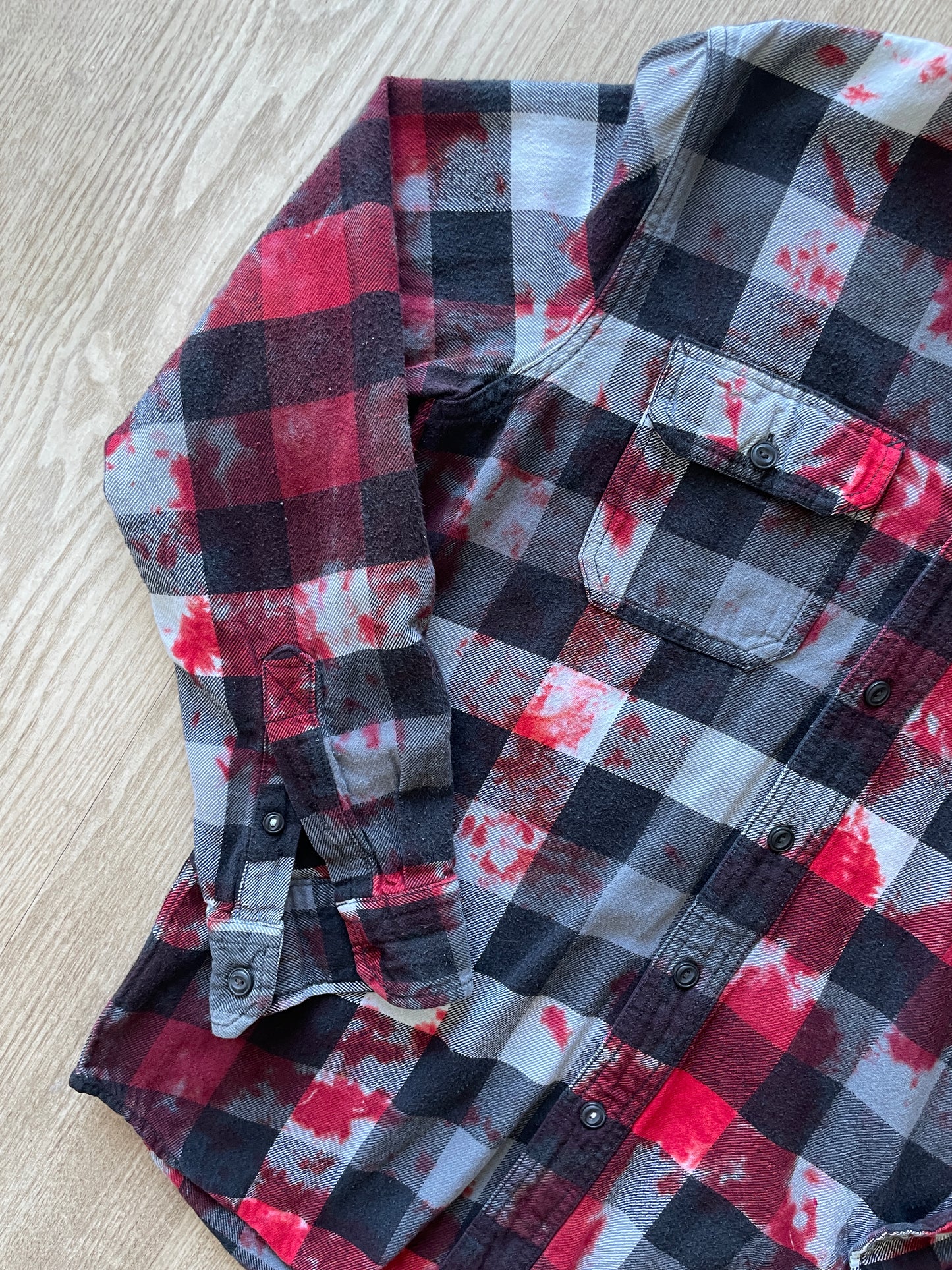 MEDIUM Men’s American Eagle Black, White, and Red Handmade Tie Dye Flannel Shirt | One-Of-a-Kind Upcycled Long Sleeve