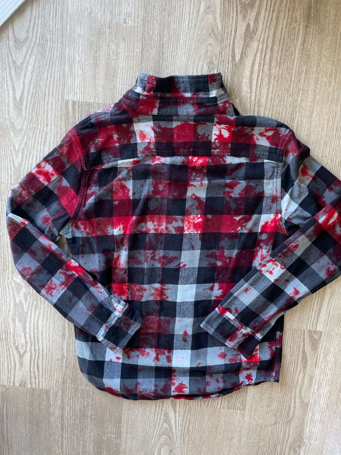 MEDIUM Men’s American Eagle Black, White, and Red Handmade Tie Dye Flannel Shirt | One-Of-a-Kind Upcycled Long Sleeve