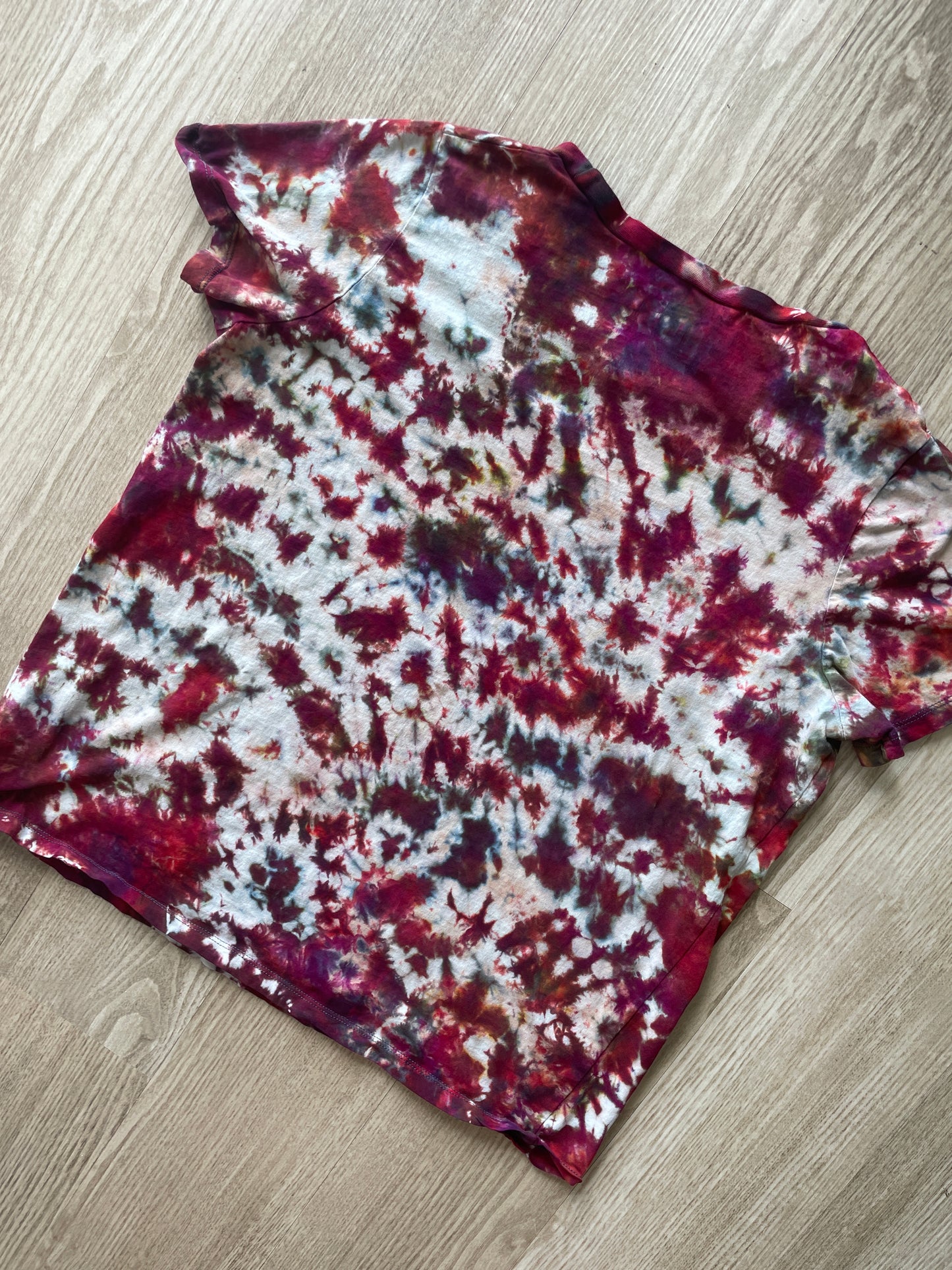 XL Women's AC/DC High Voltage Rock and Roll Handmade Reverse Tie Dye T-Shirt | One-Of-a-Kind Black and Red Short Sleeve