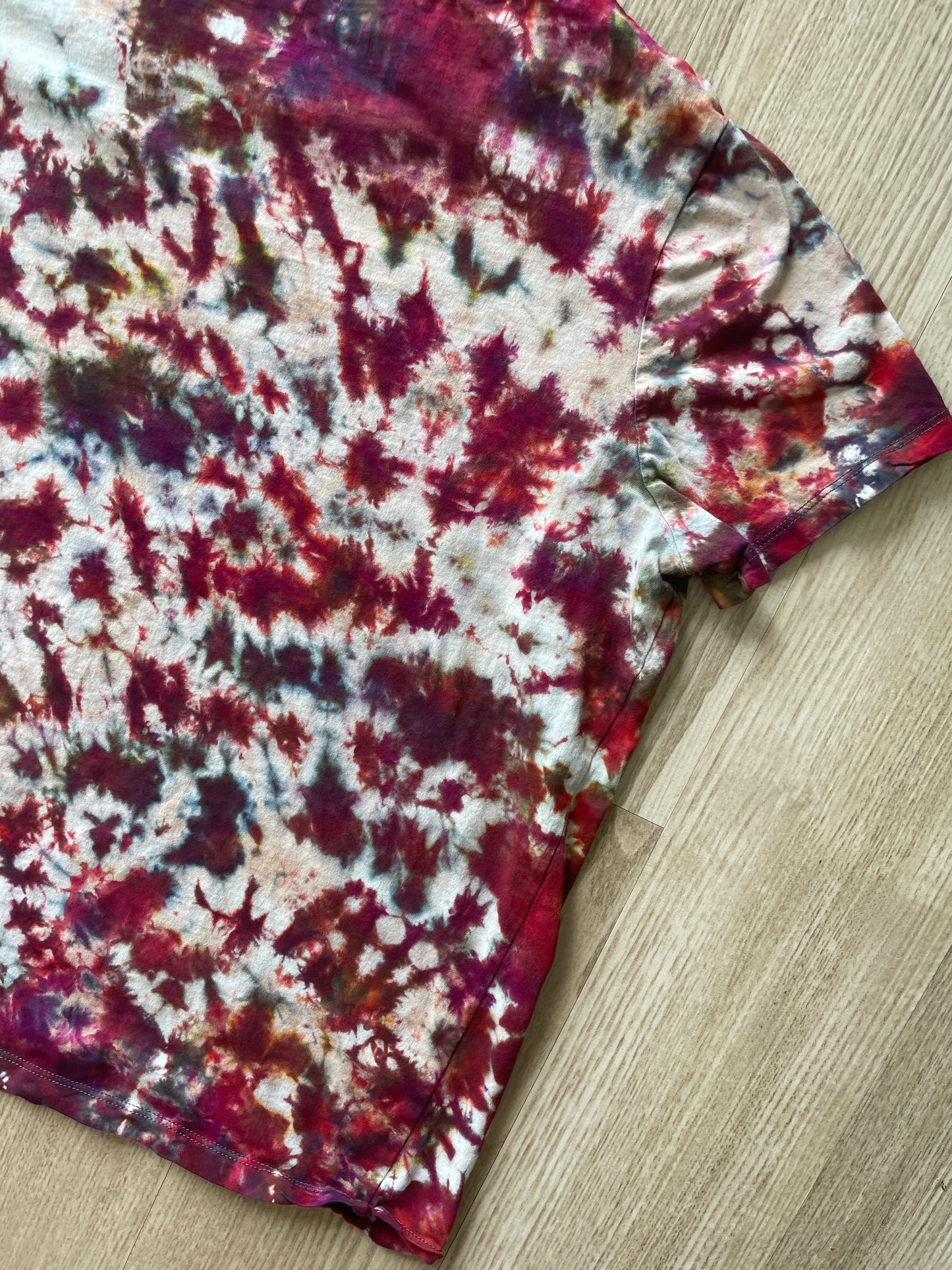 XL Women's AC/DC High Voltage Rock and Roll Handmade Reverse Tie Dye T-Shirt | One-Of-a-Kind Black and Red Short Sleeve