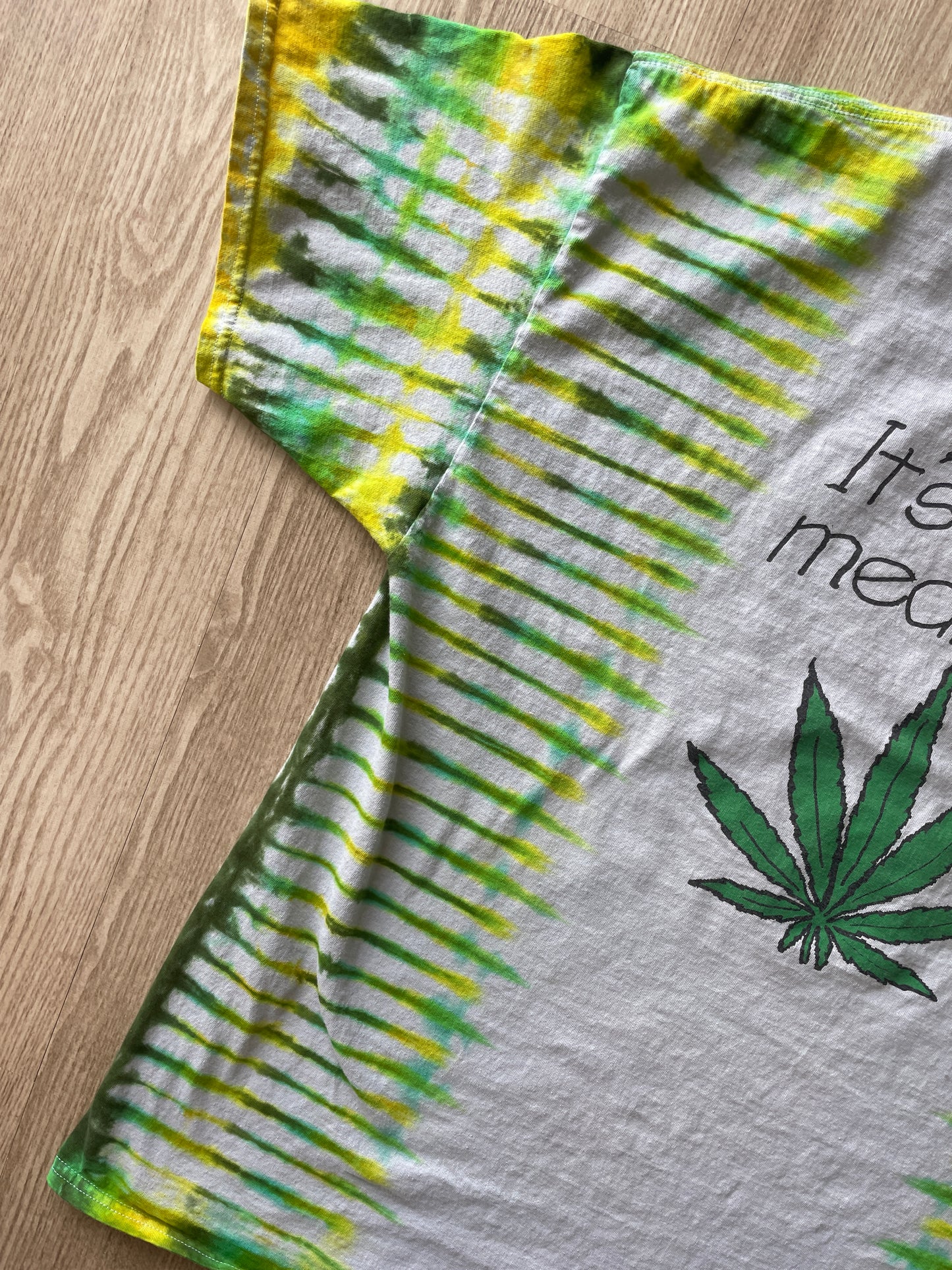 2XL Men’s Vintage Free Weed | It's Only Medicinal Double-Sided Handmade Tie Dye T-Shirt | One-Of-a-Kind White and Green Vintage Short Sleeve Shirt