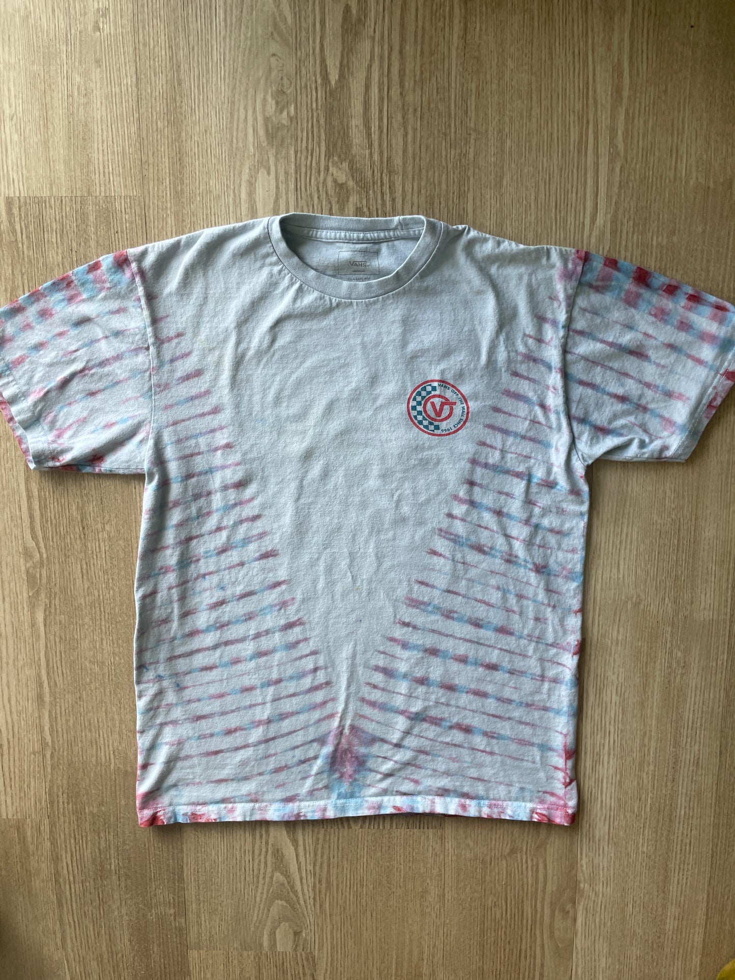 MEDIUM Men’s Van's Off the Wall Doublesided Handmade Tie Dye T-Shirt | One-Of-a-Kind Pastel Pink and Blue Short Sleeve