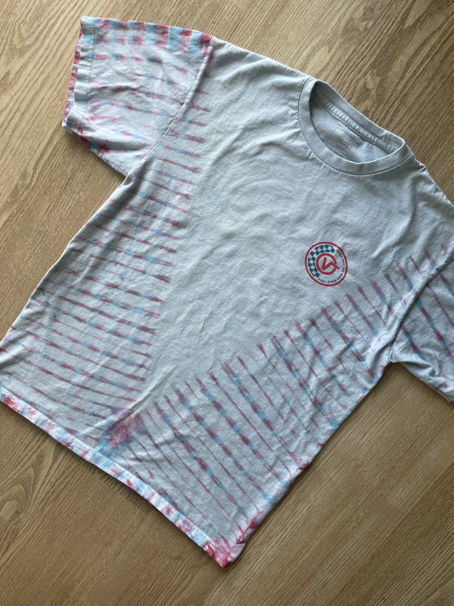 MEDIUM Men’s Van's Off the Wall Doublesided Handmade Tie Dye T-Shirt | One-Of-a-Kind Pastel Pink and Blue Short Sleeve