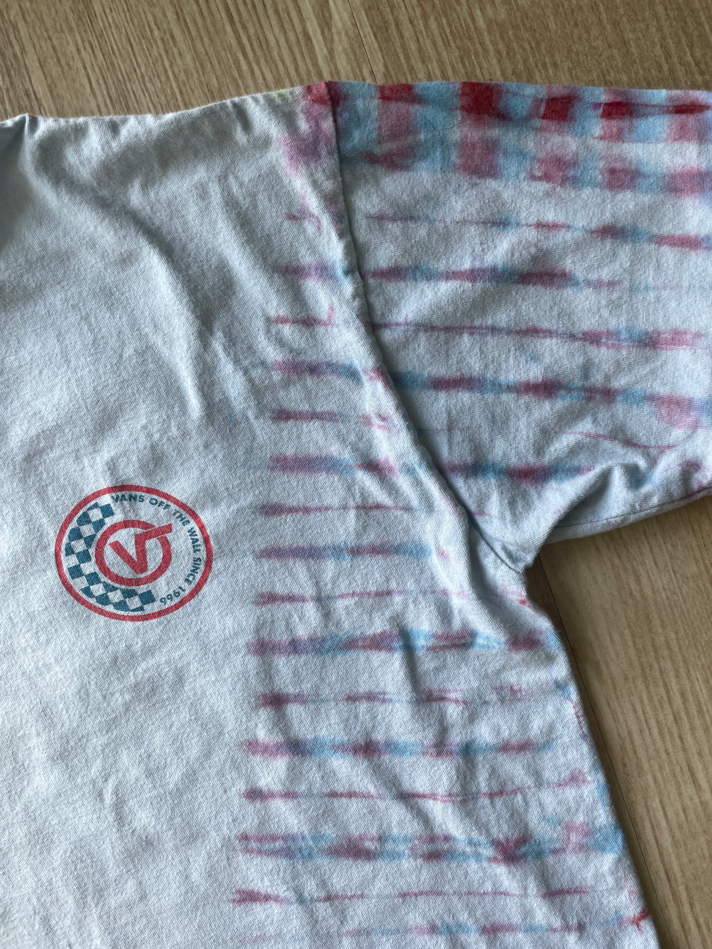 MEDIUM Men’s Van's Off the Wall Doublesided Handmade Tie Dye T-Shirt | One-Of-a-Kind Pastel Pink and Blue Short Sleeve