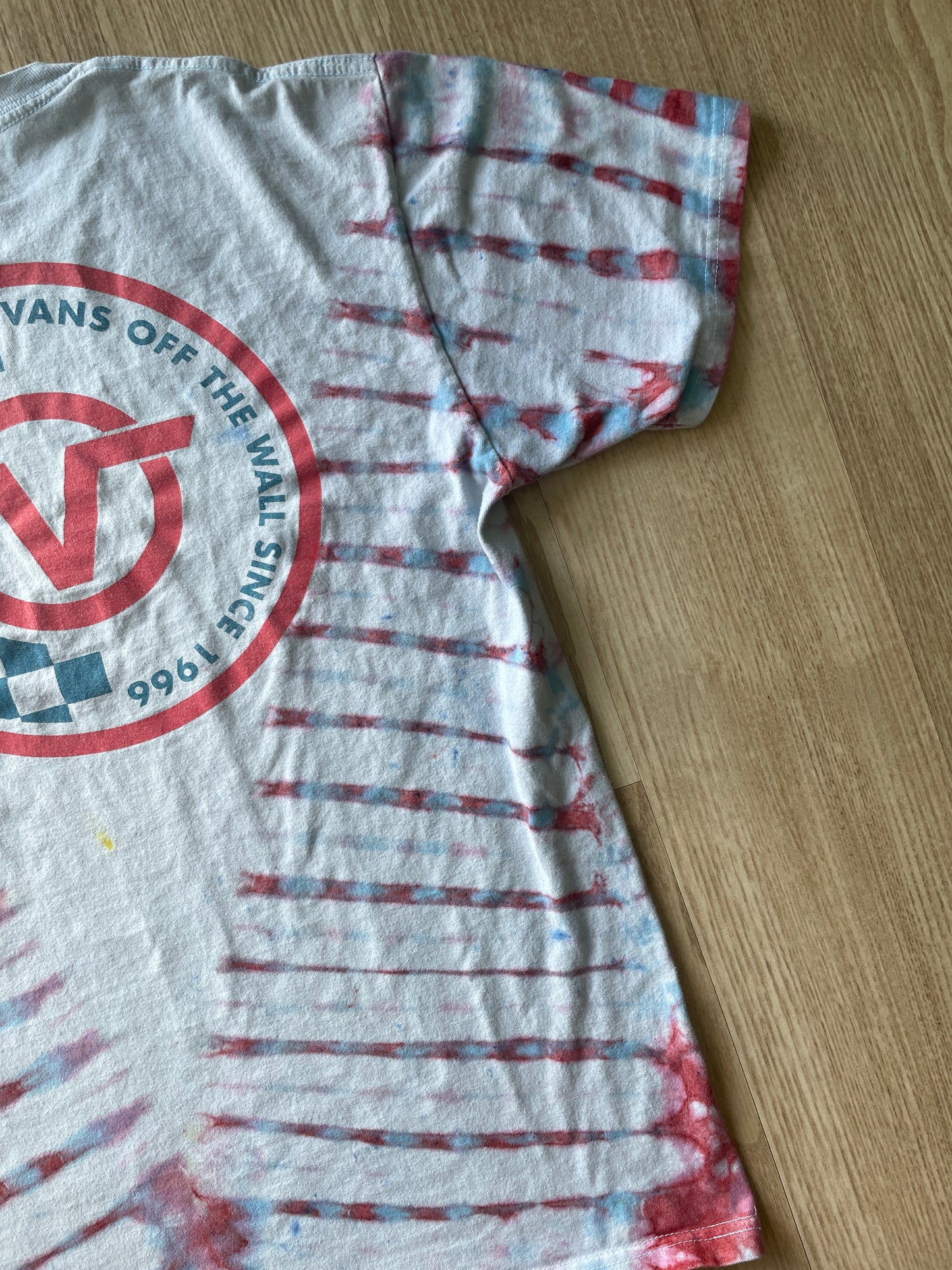 MEDIUM Men’s Van's Off the Wall Doublesided Handmade Tie Dye T-Shirt | One-Of-a-Kind Pastel Pink and Blue Short Sleeve