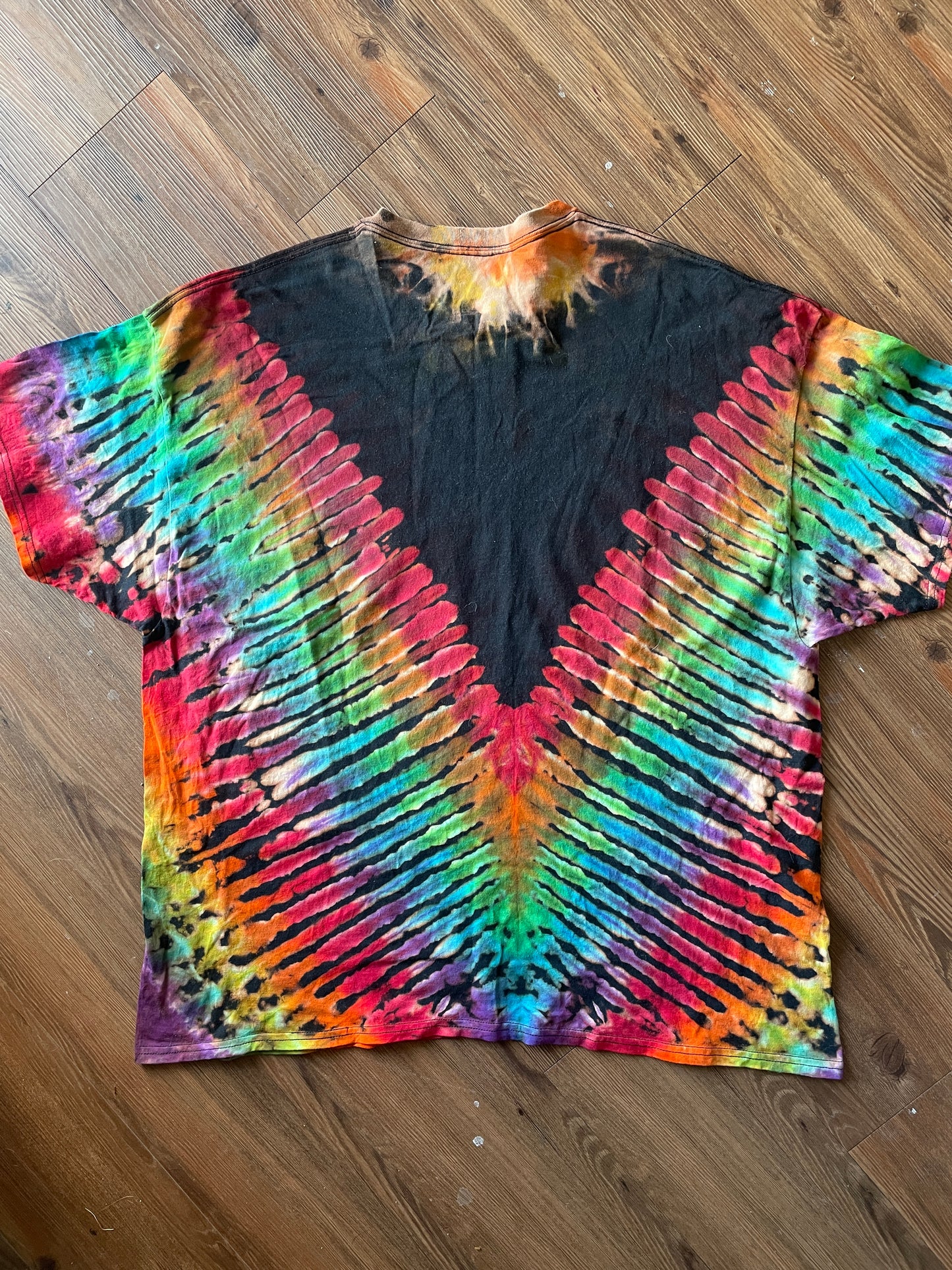 3XL Men’s Be Kind To One Another Rainbow T-Shirt | Black and Rainbow Handmade Reverse Tie Dye Short Sleeve