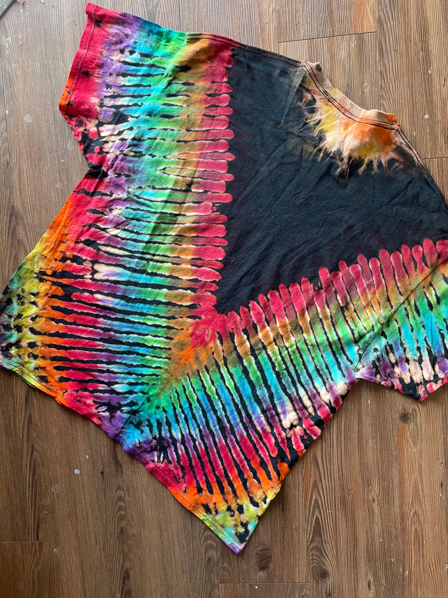 3XL Men’s Be Kind To One Another Rainbow T-Shirt | Black and Rainbow Handmade Reverse Tie Dye Short Sleeve