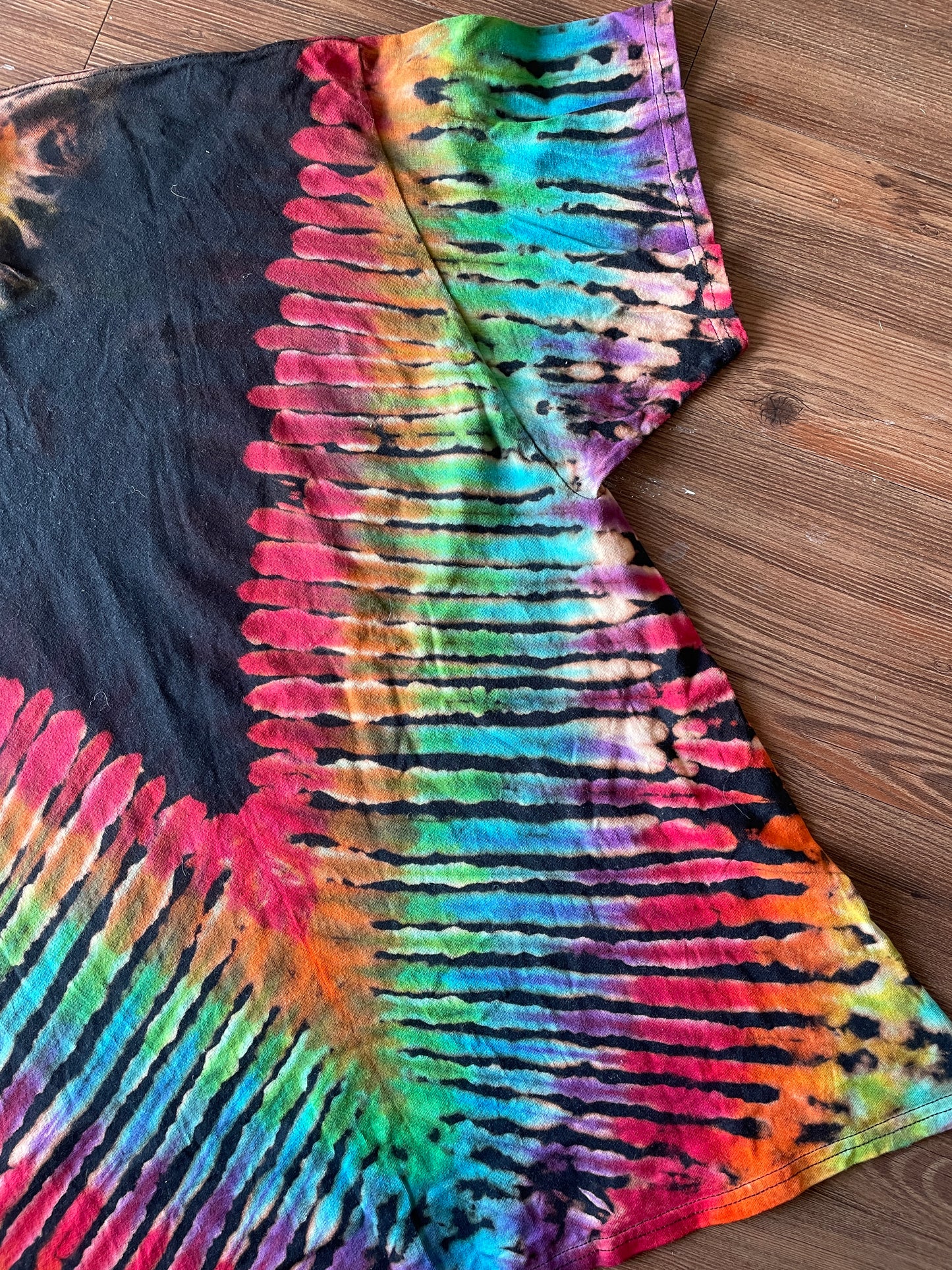 3XL Men’s Be Kind To One Another Rainbow T-Shirt | Black and Rainbow Handmade Reverse Tie Dye Short Sleeve