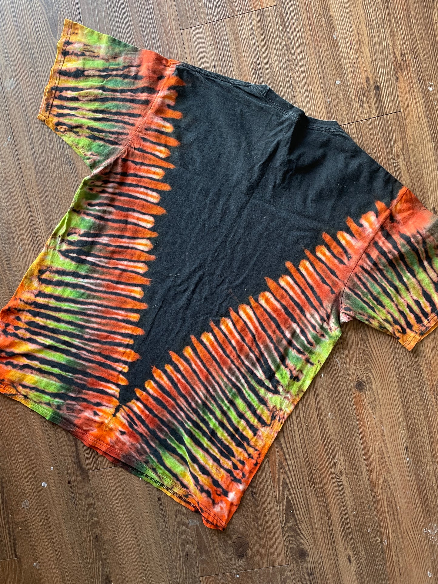 XL Men’s Taco Dabbing Tie Dye T-Shirt | Black, Green, and Orange Handmade Reverse Tie Dye Short Sleeve