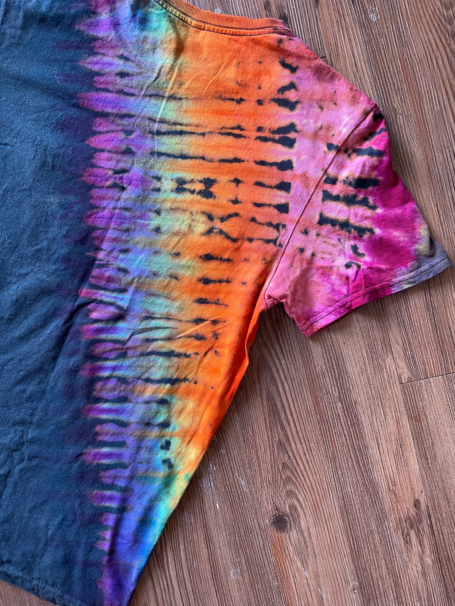 MEDIUM Men’s AC/DC Rainbow Tie Dye T-Shirt | 70s Rock Band Handmade Reverse Tie Dye Short Sleeve