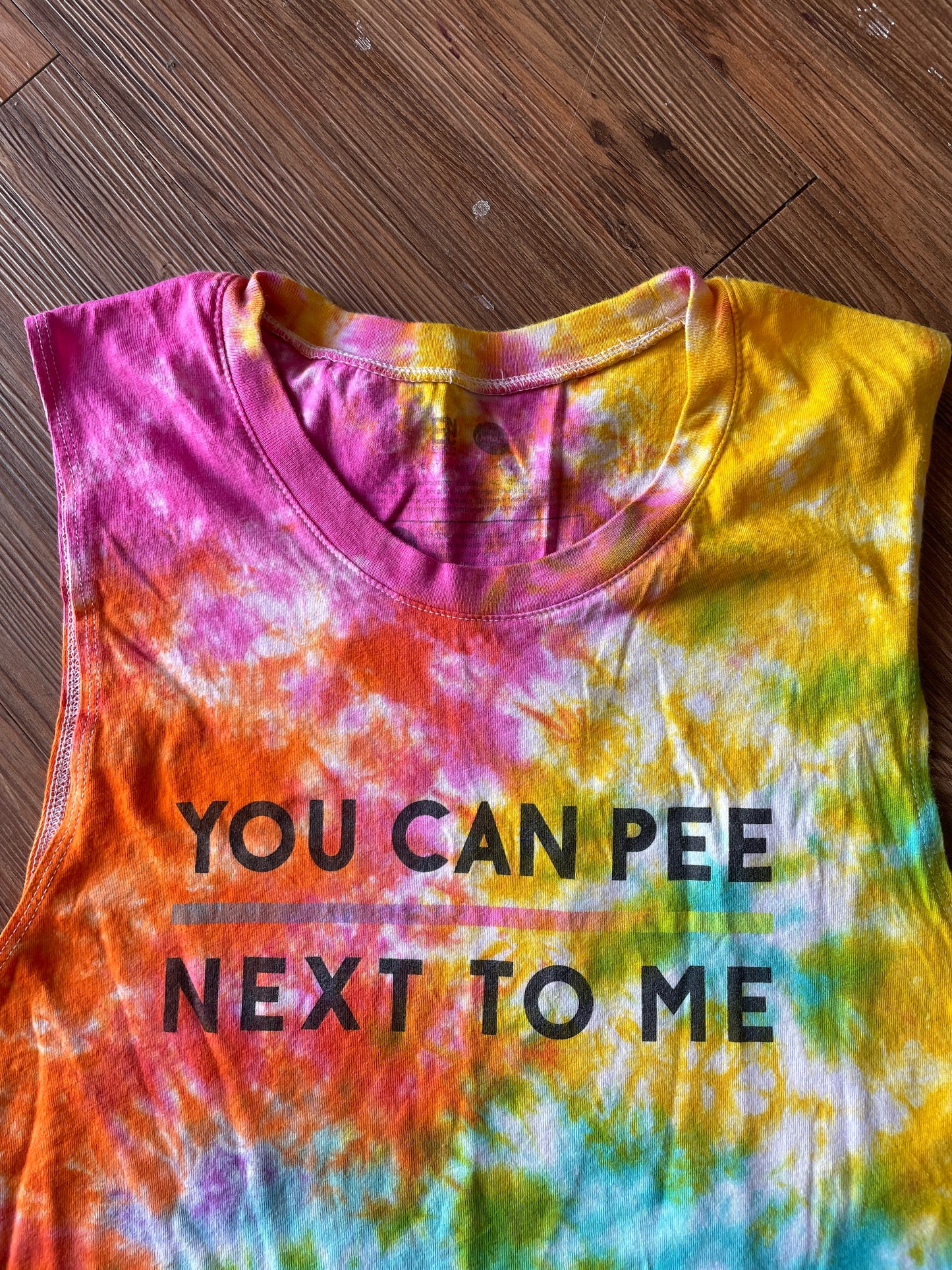 SMALL Women’s You Can Pee Next to Me Tie Dye T-Shirt | LGBTQIA + Acceptance Pride Handmade Tie Dye Tank Top