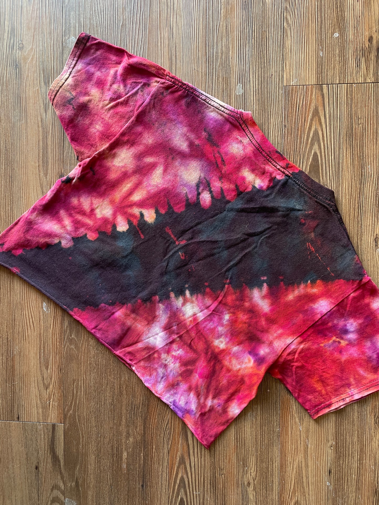 LARGE Unisex AC/DC Crop Top | 70s Rock Band Reverse Galaxy Tie Dye Short Sleeve