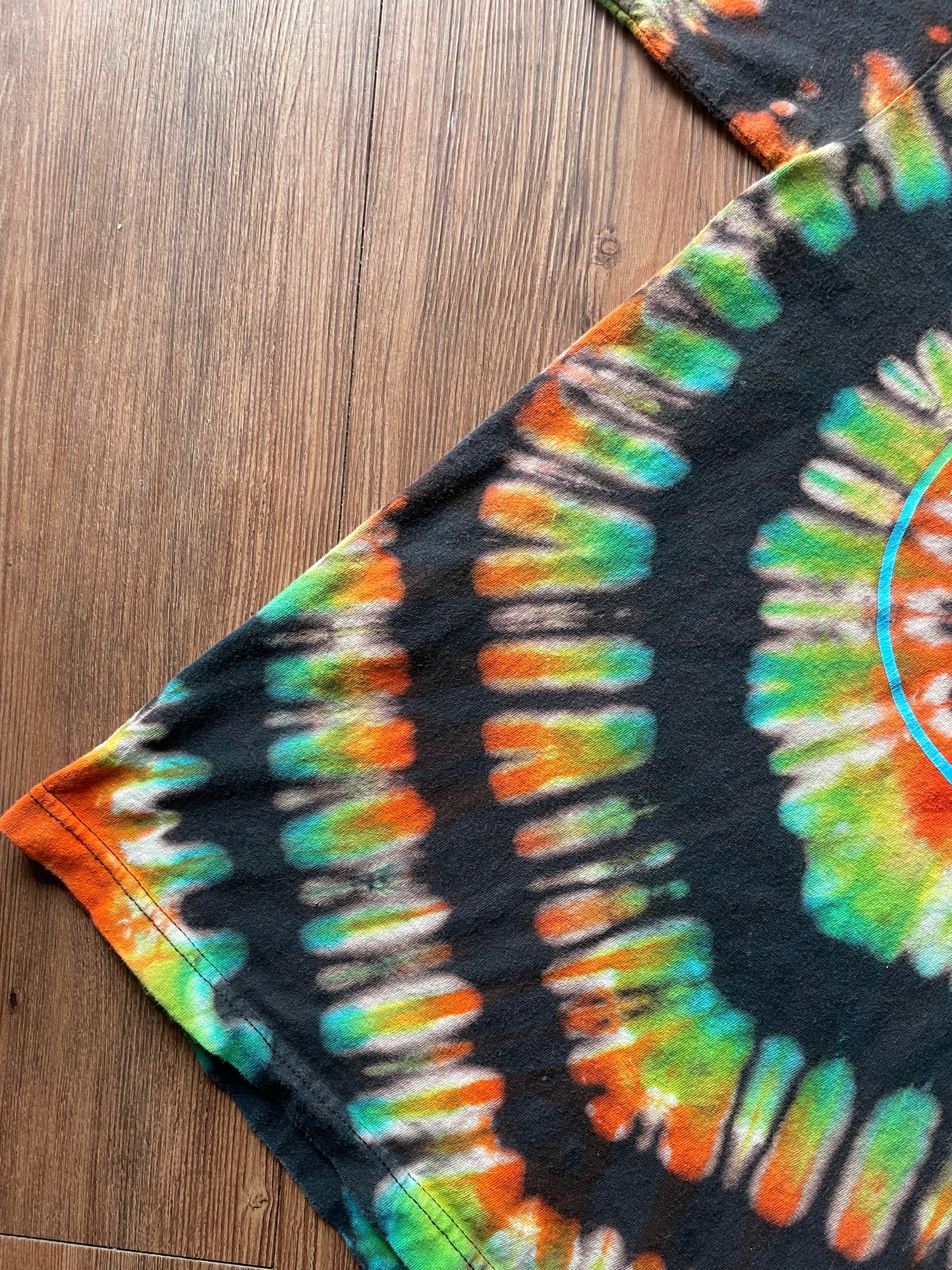 Medium Men’s The Hundreds Bomb Handmade Tie Dye T-Shirt | Black, Blue, and Orange Pleated Tie Dye Short Sleeve