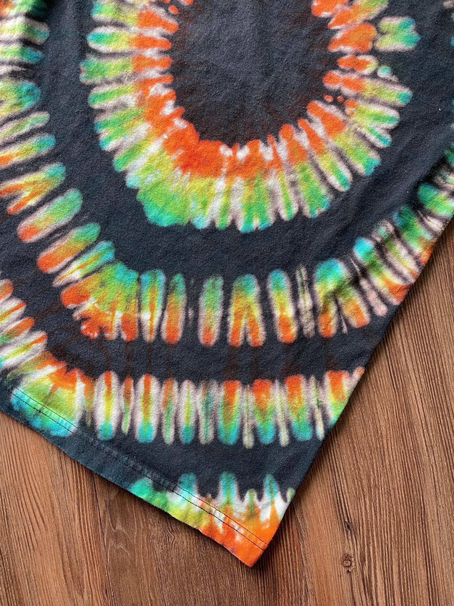 Medium Men’s The Hundreds Bomb Handmade Tie Dye T-Shirt | Black, Blue, and Orange Pleated Tie Dye Short Sleeve