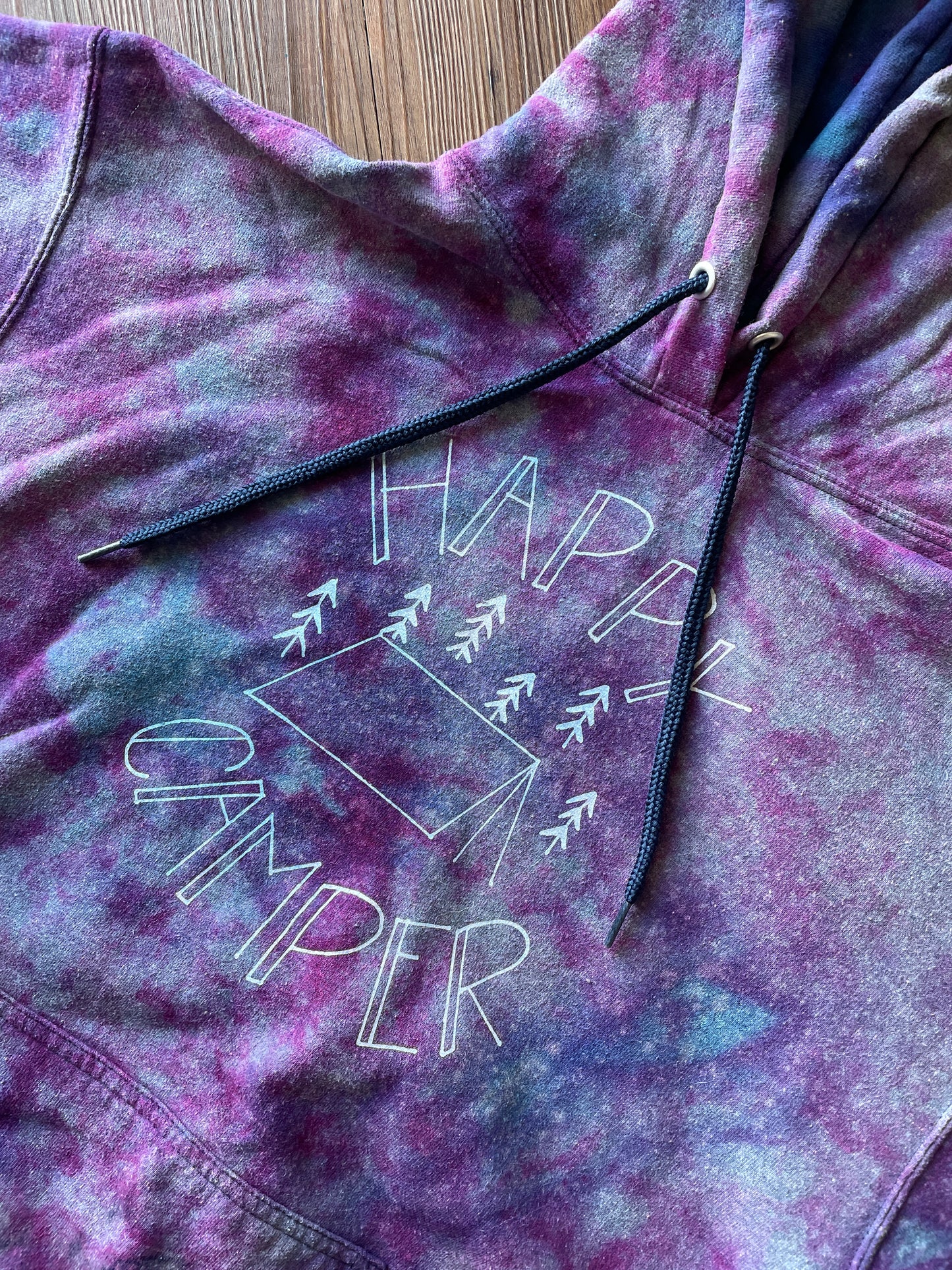 MEDIUM Men’s Happy Camper Galaxy Tie Dye Sweatshirt | Pastel Purple Ice Dye Hoodie