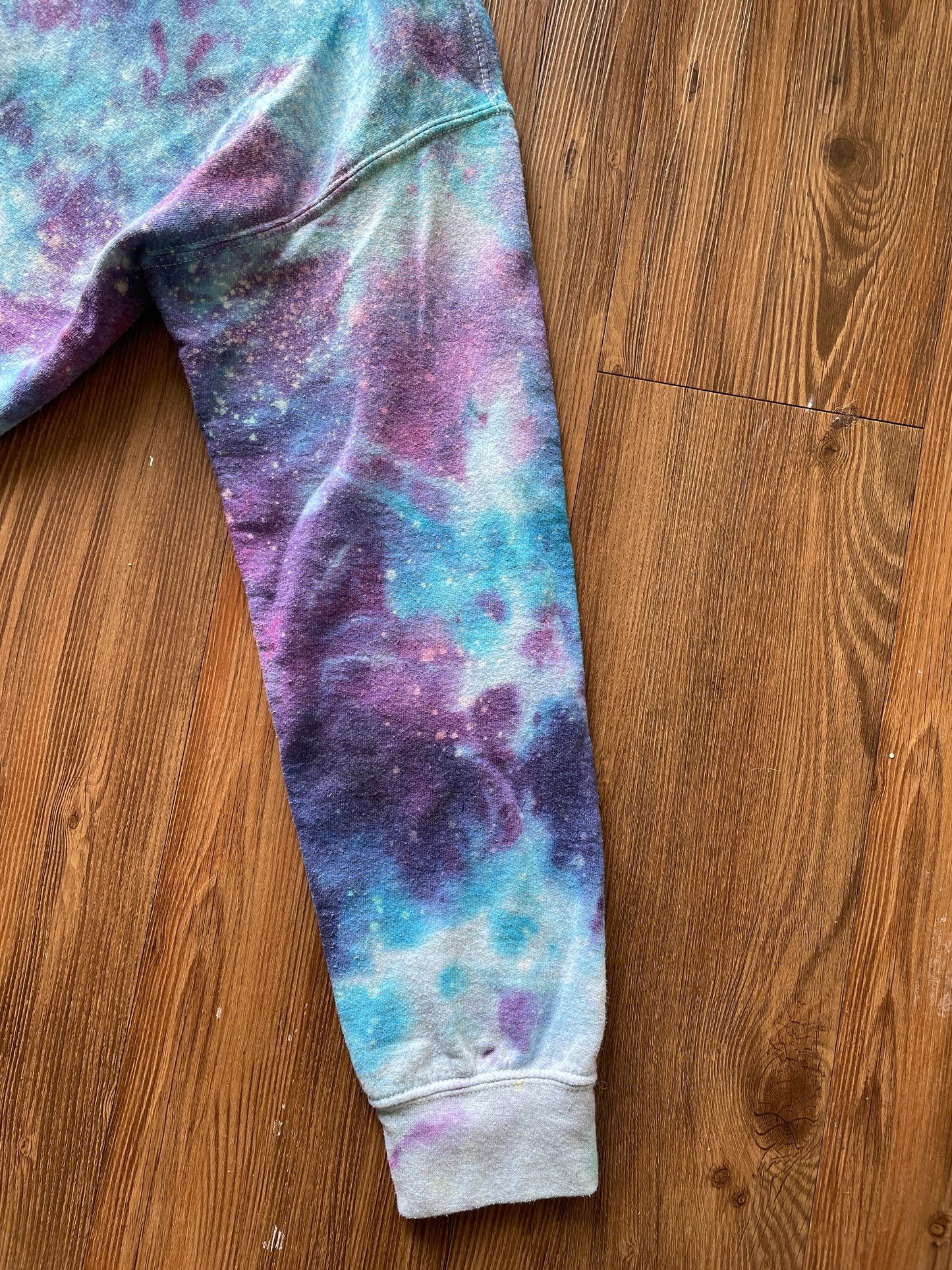 SMALL Men’s Stay Home Galaxy Tie Dye Sweatshirt | Pastel Purple and Blue Ice Dye Hoodie