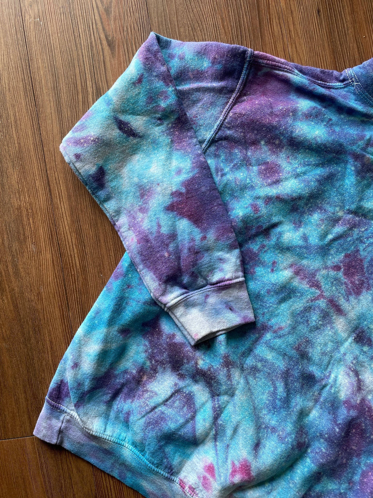 SMALL Men’s Stay Home Galaxy Tie Dye Sweatshirt | Pastel Purple and Blue Ice Dye Hoodie