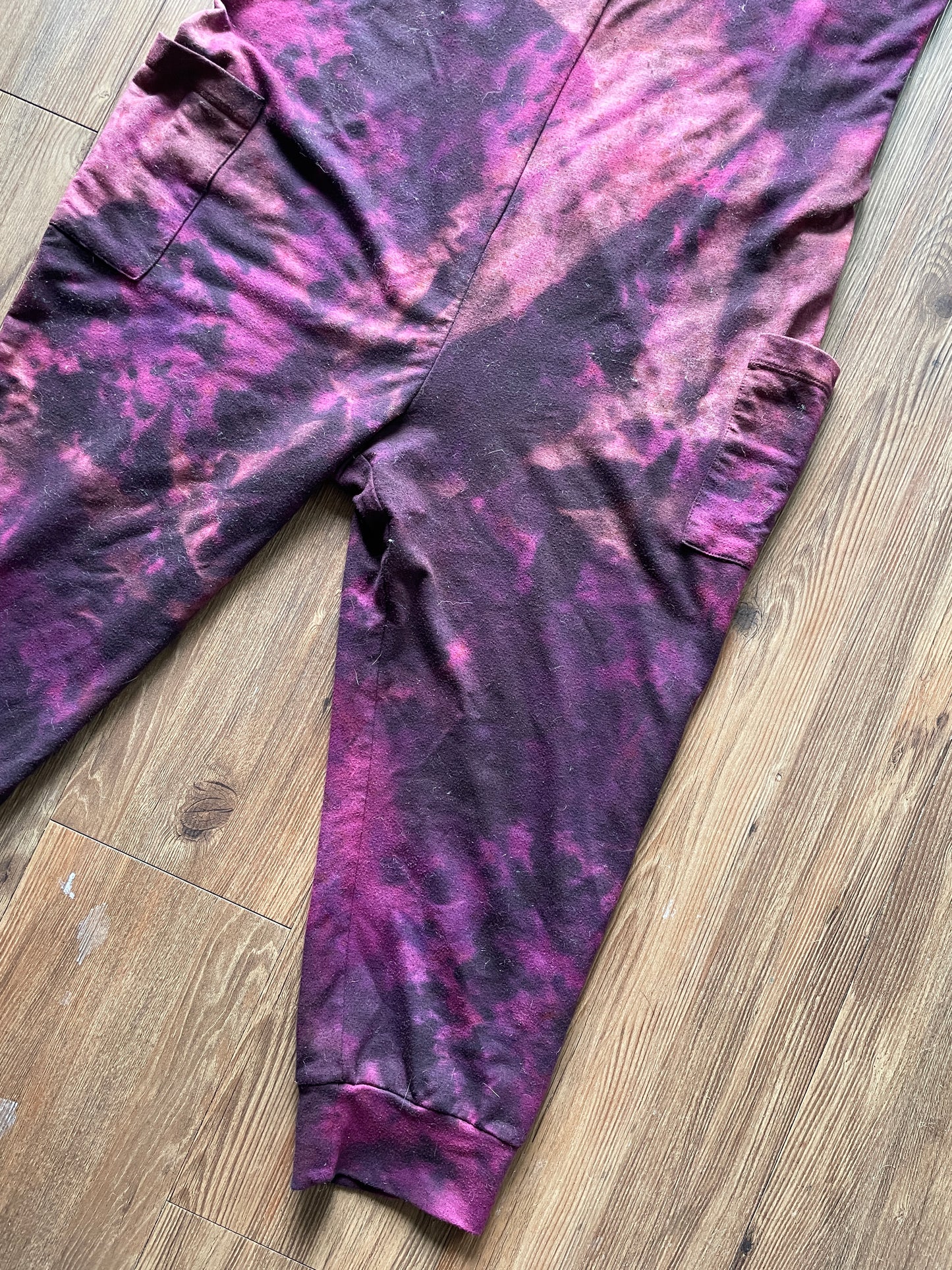 Medium Women's Handmade Tie Dye Jumpsuit | Maroon and Black Crumpled Sleeveless Jumpsuit