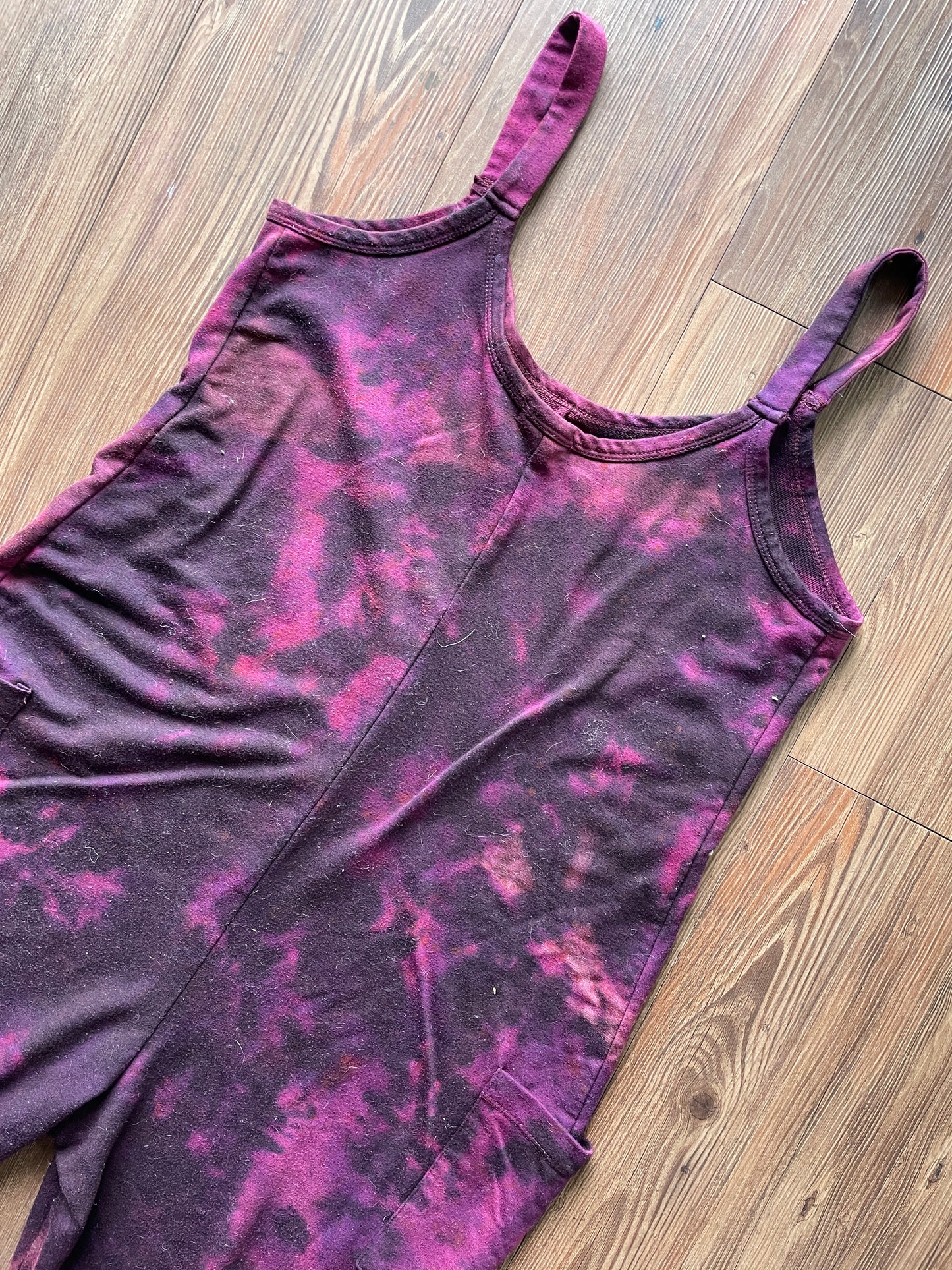 Medium Women's Handmade Tie Dye Jumpsuit | Maroon and Black Crumpled Sleeveless Jumpsuit