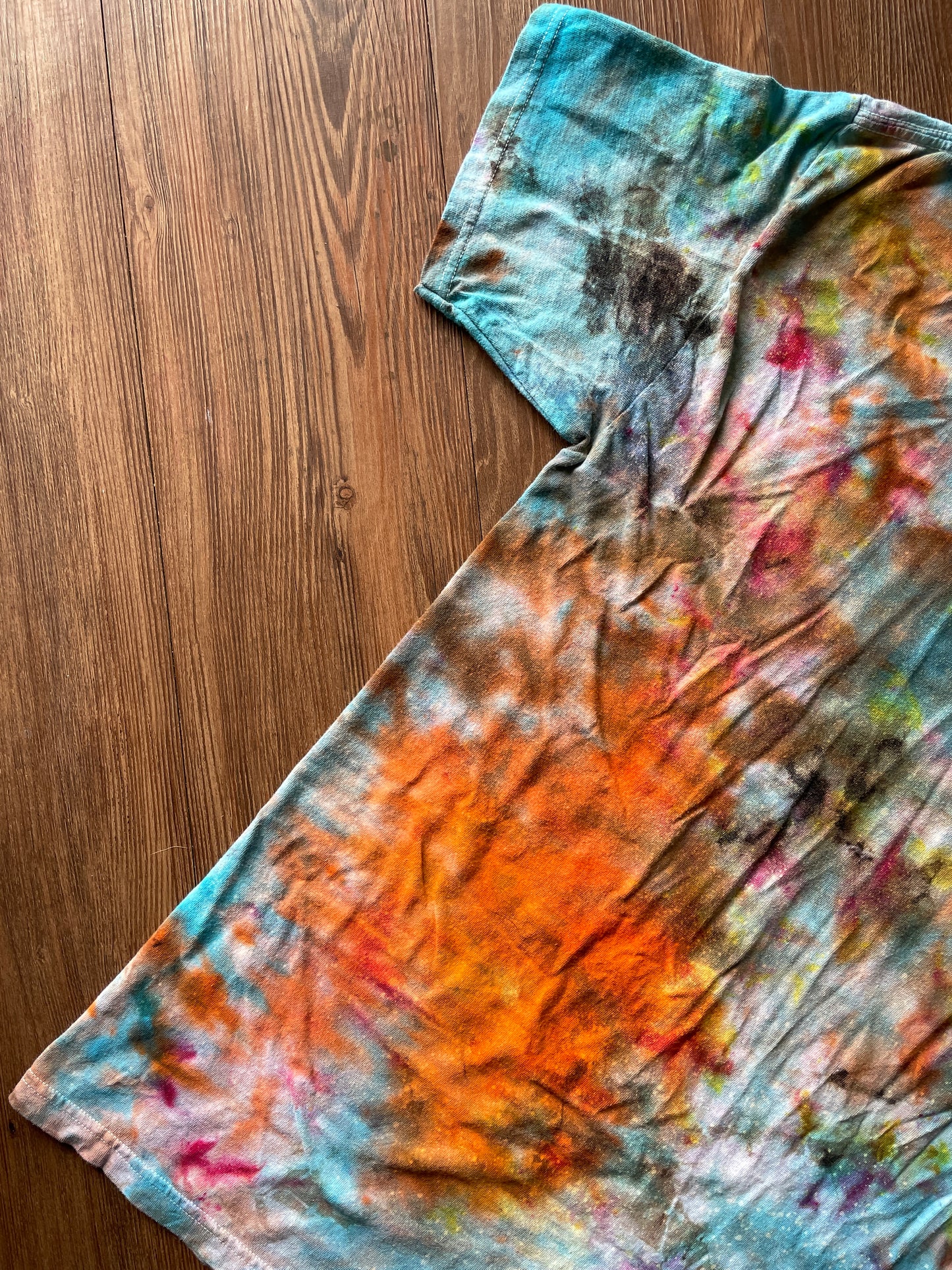 Medium Men’s Have a Nice Trip Handmade Reverse Tie Dye T-Shirt | Blue and Black Crumpled Tie Dye Short Sleeve