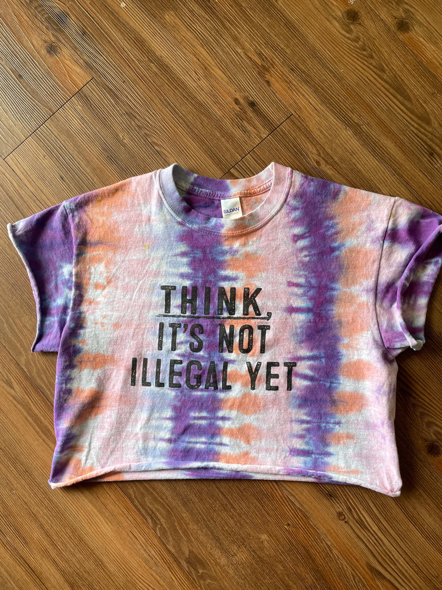 Medium Men’s Think: It's Not Illegal Yet Dye Crop Top | Pink and Purple Tie Dye Short Sleeve