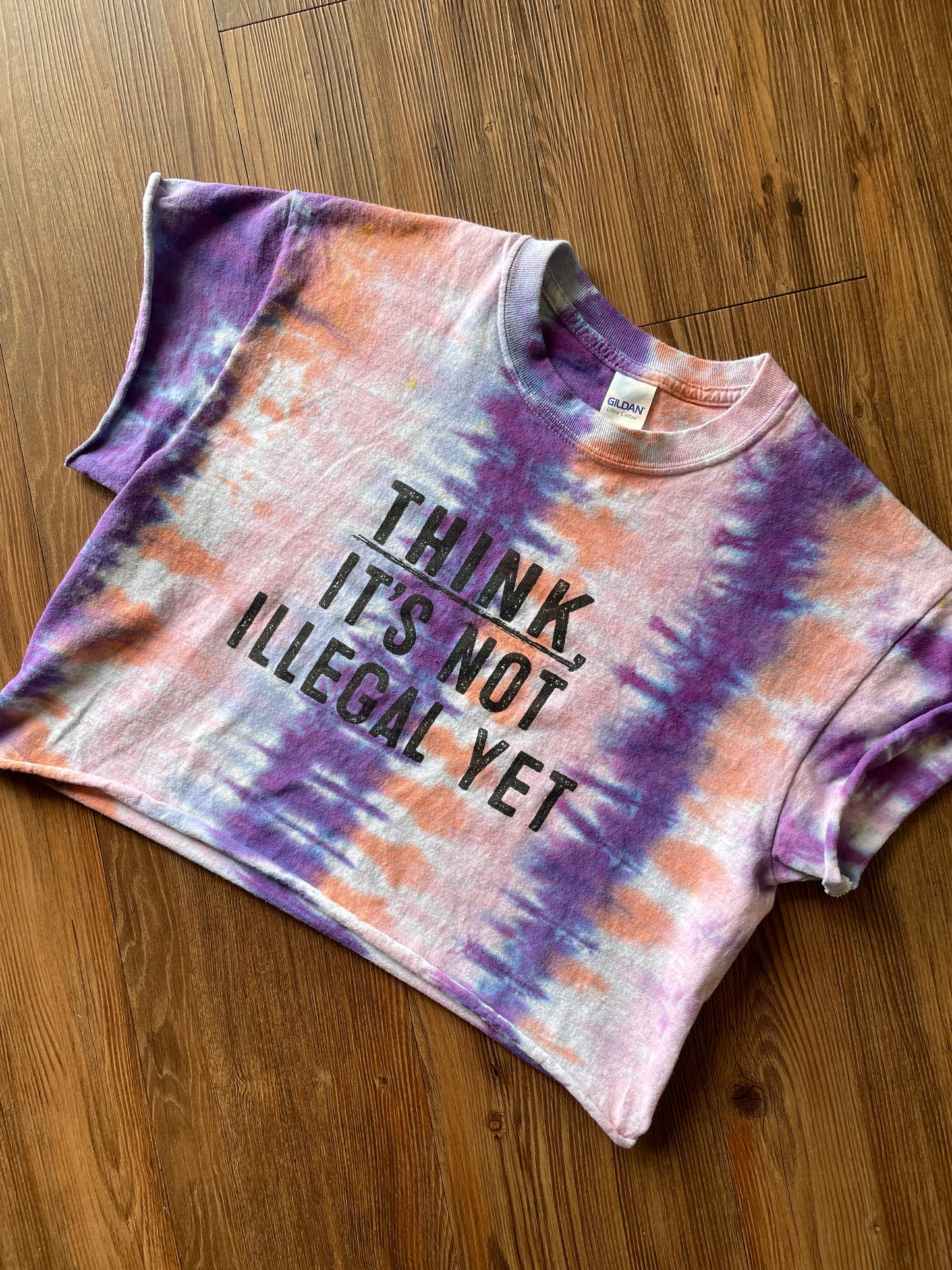 Medium Men’s Think: It's Not Illegal Yet Dye Crop Top | Pink and Purple Tie Dye Short Sleeve