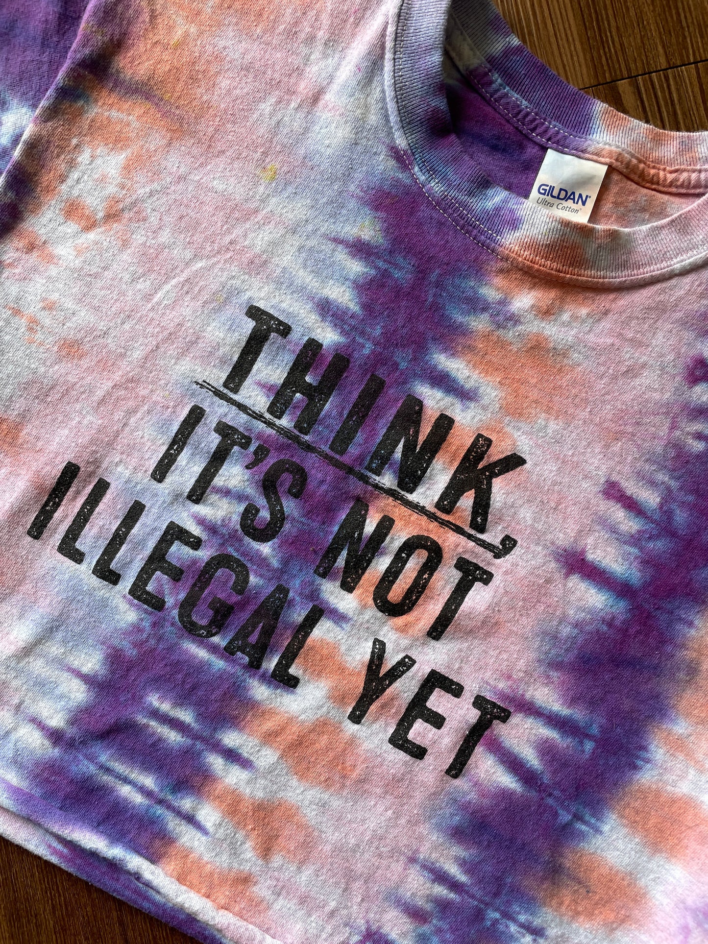 Medium Men’s Think: It's Not Illegal Yet Dye Crop Top | Pink and Purple Tie Dye Short Sleeve