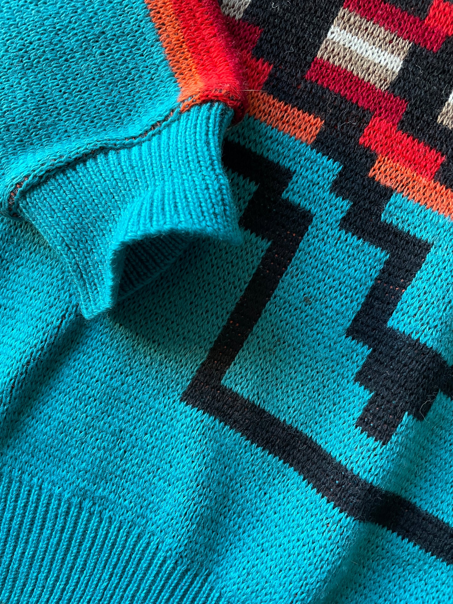 Men’s Large 1980s Pendleton High Grade Western Wear Turquoise Wool Pullover Sweater