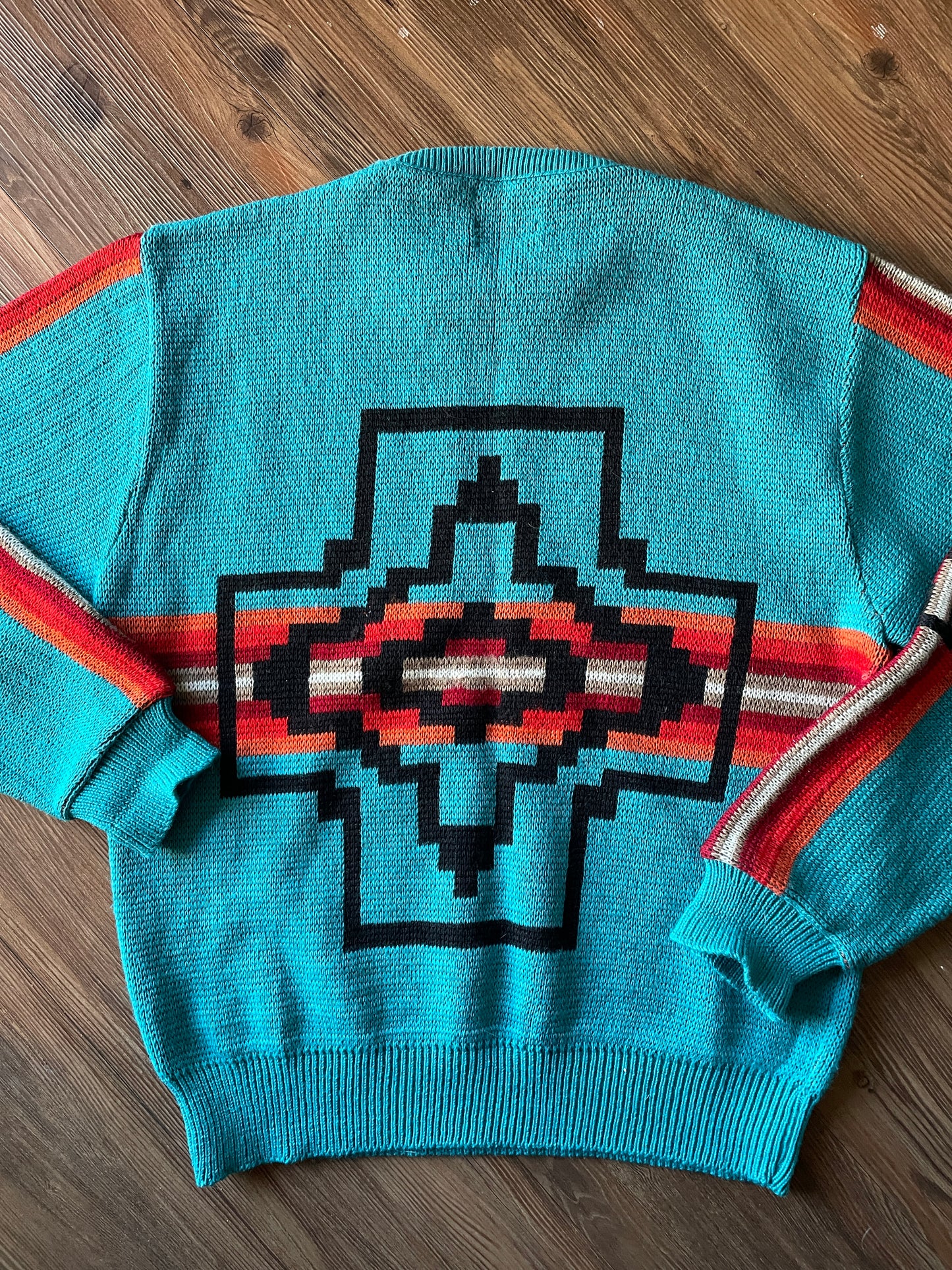 Men’s Large 1980s Pendleton High Grade Western Wear Turquoise Wool Pullover Sweater