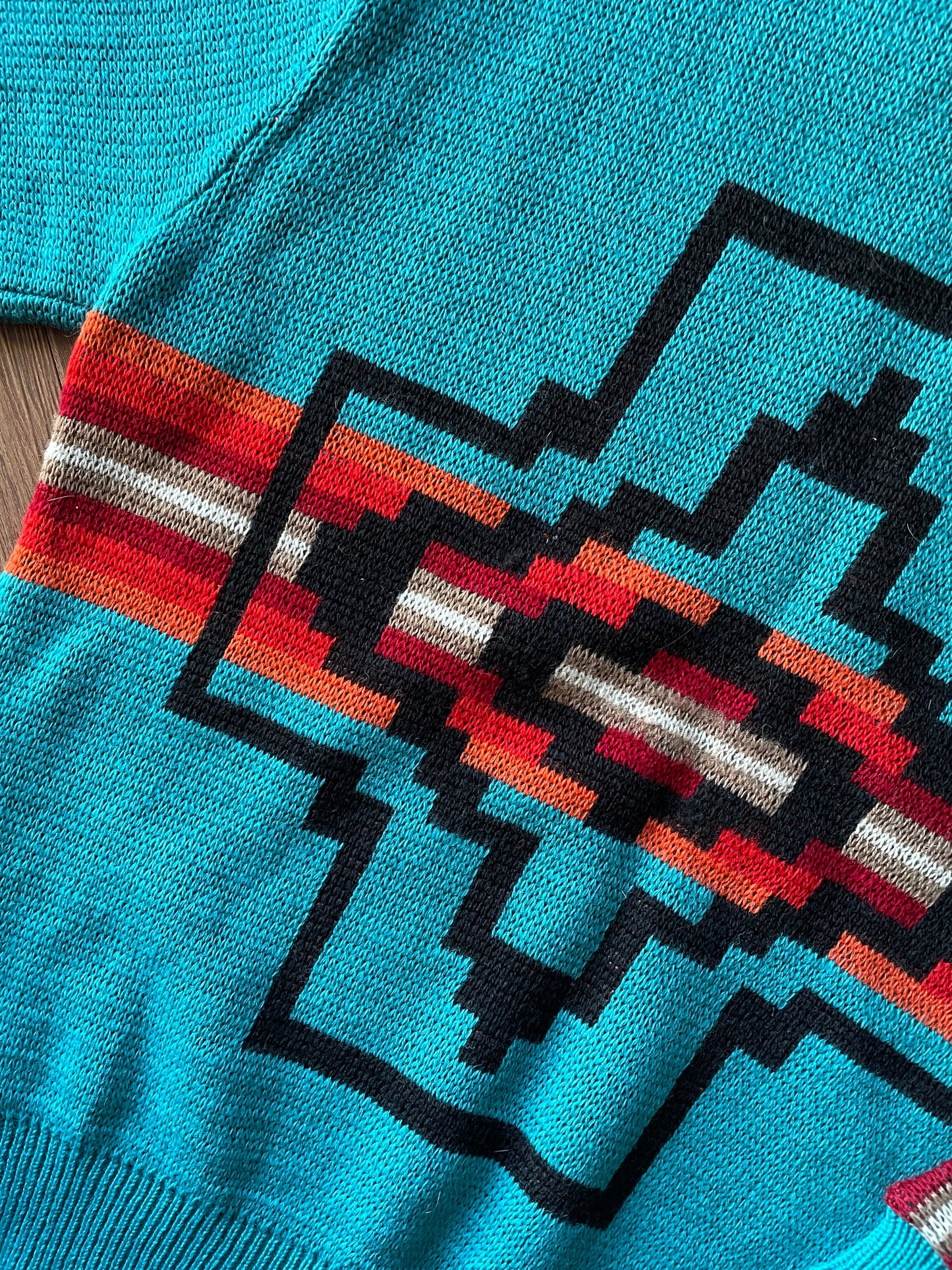 Men’s Large 1980s Pendleton High Grade Western Wear Turquoise Wool Pullover Sweater