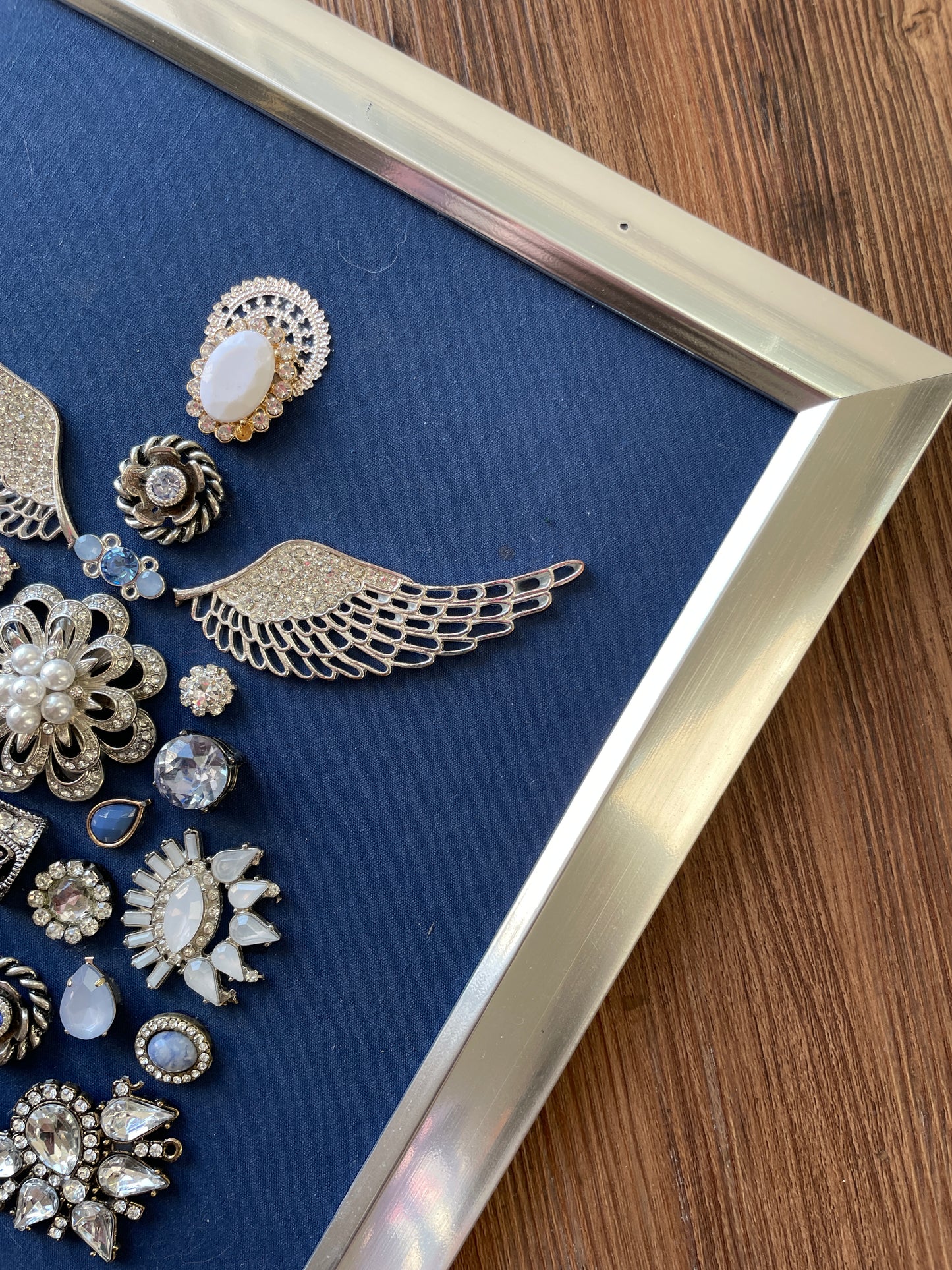 Blue and Silver Framed Jewelry Angel Christmas Tree Handmade with Over 25 Pieces of Vintage & Upcycled Jewelry