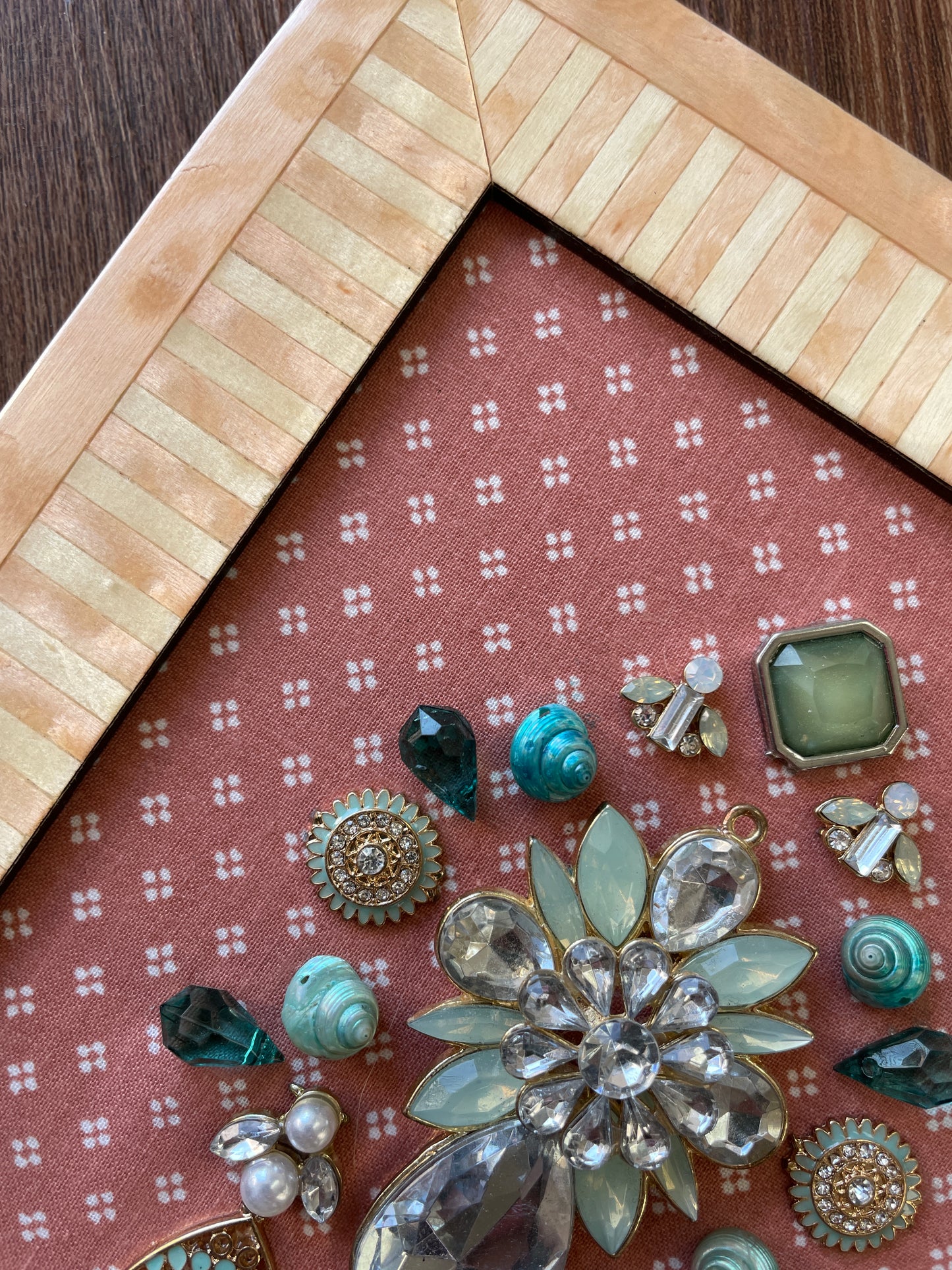 Pink, Blue, and Gold Framed Jewelry Christmas Tree Handmade with Over 25 Pieces of Vintage & Upcycled Jewelry