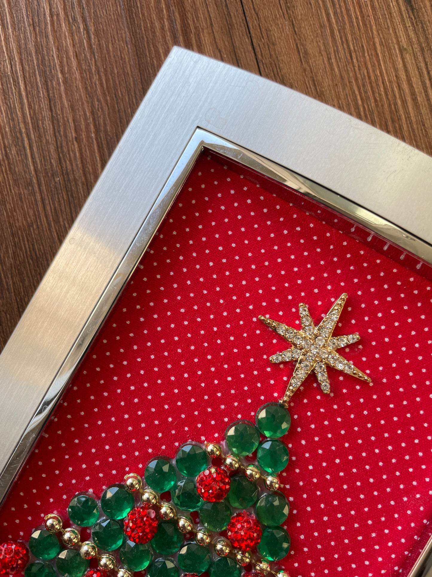Green, Gold, and Silver Framed Jewelry Christmas Tree Handmade with Over 20 Pieces of Vintage & Upcycled Jewelry