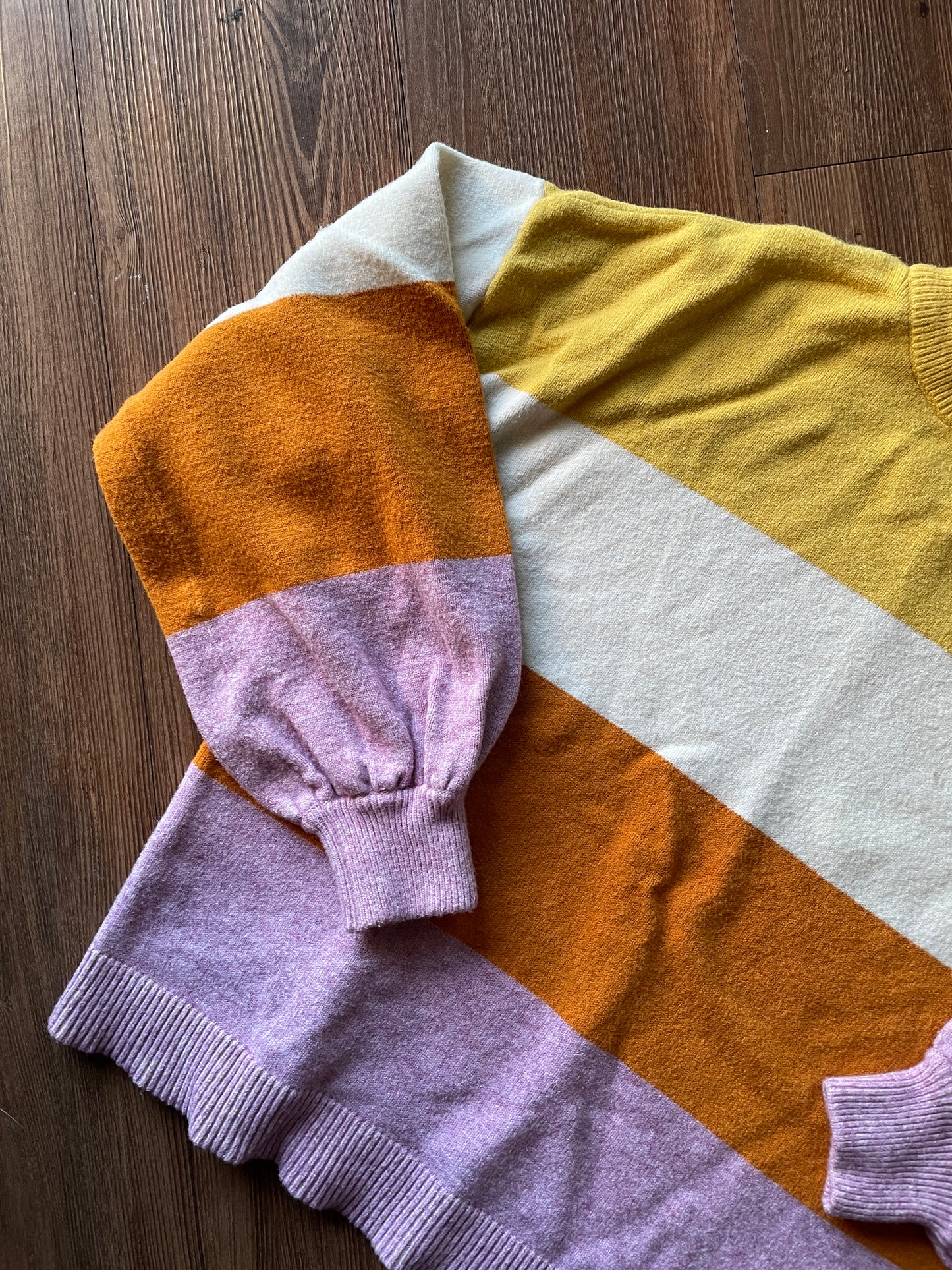 Medium/Large Women’s Sugar + Lips Striped Mockneck Bell Sleeve Sweater