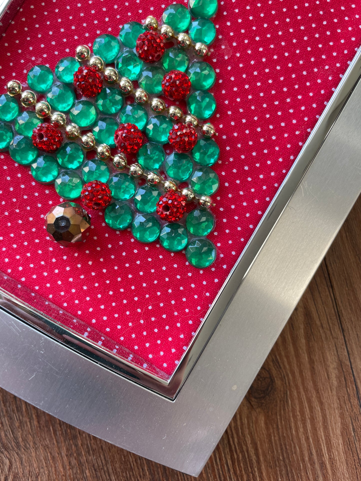 Green, Gold, and Silver Framed Jewelry Christmas Tree Handmade with Over 20 Pieces of Vintage & Upcycled Jewelry