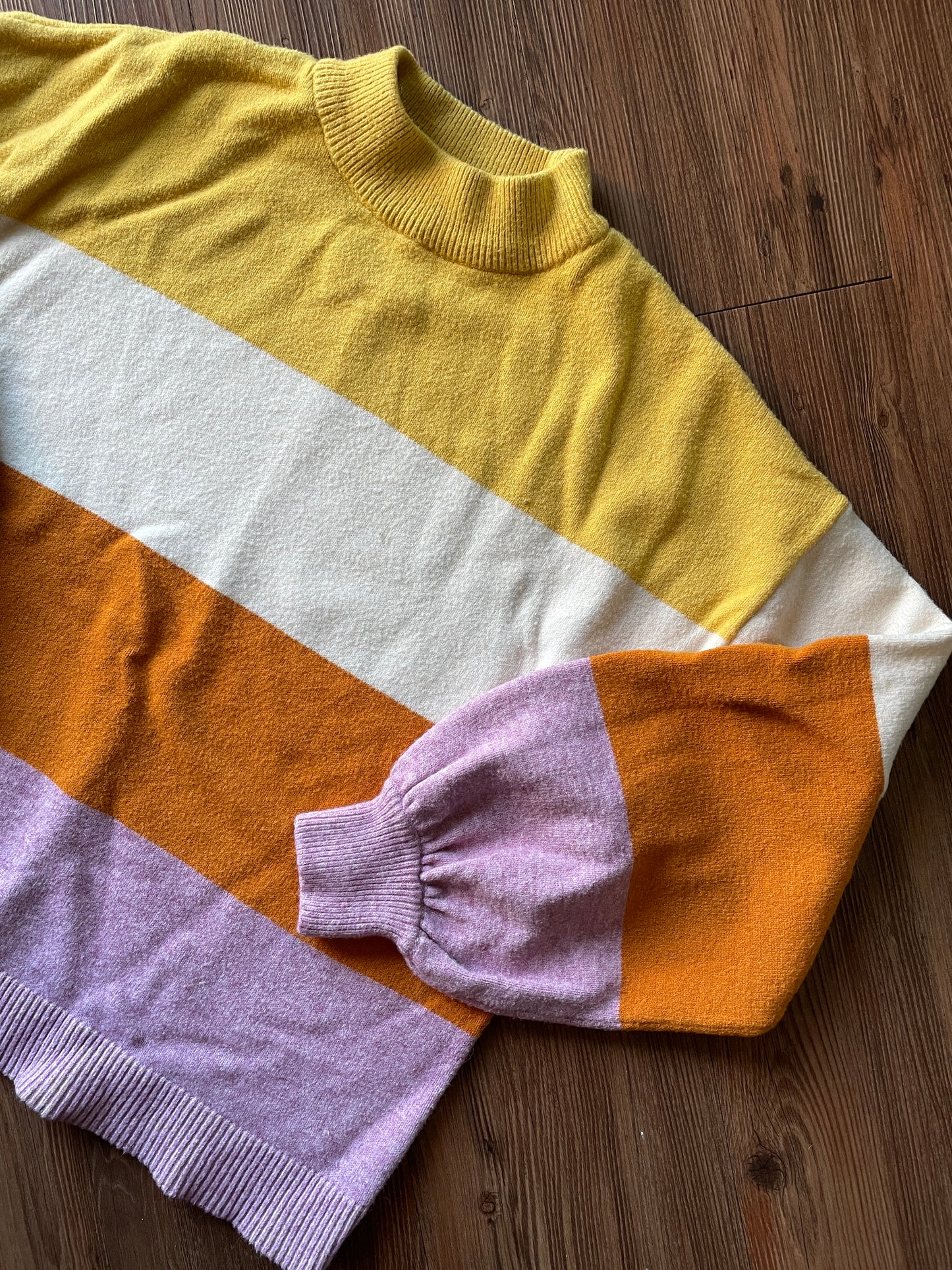 Medium/Large Women’s Sugar + Lips Striped Mockneck Bell Sleeve Sweater