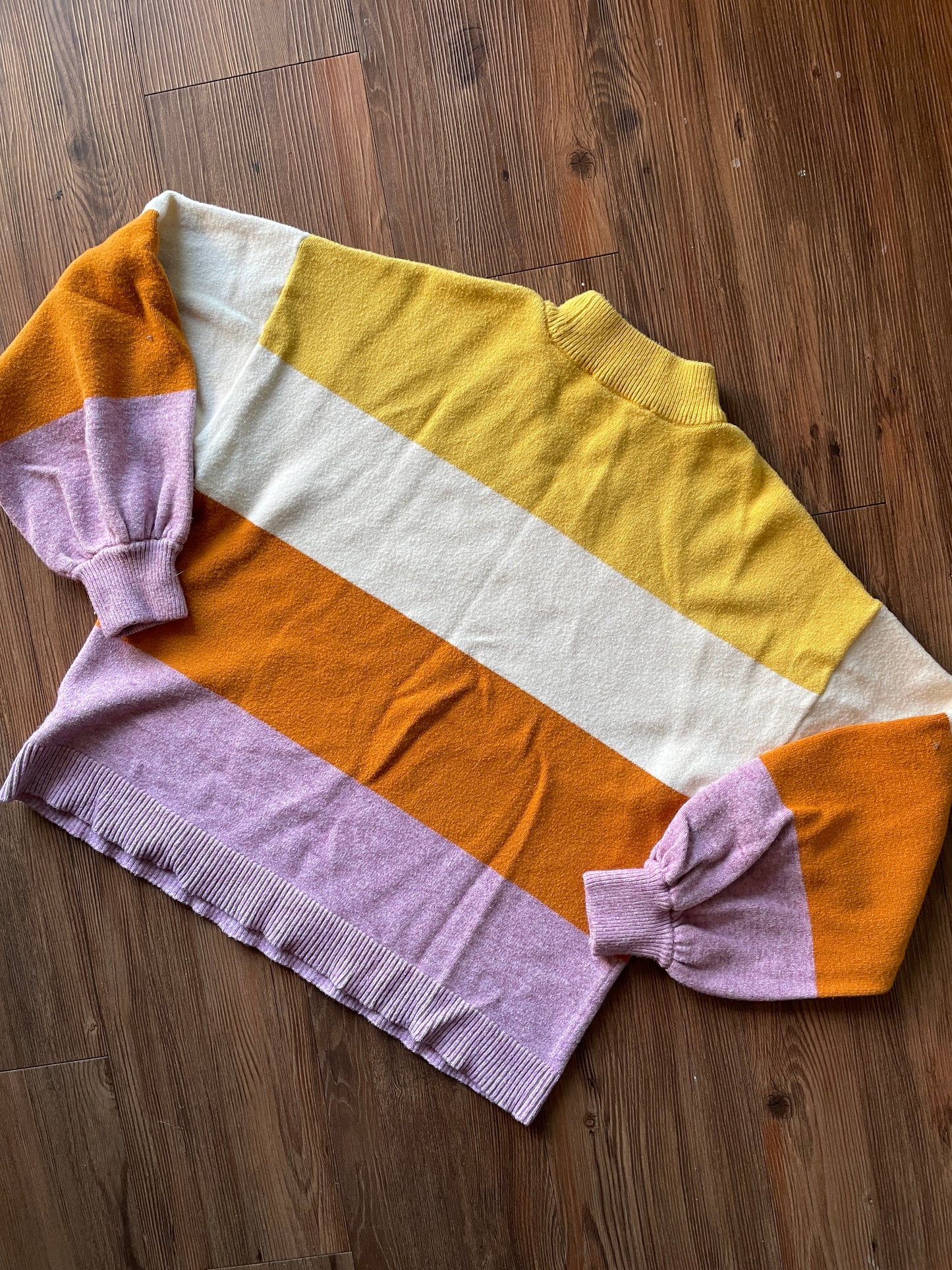 Medium/Large Women’s Sugar + Lips Striped Mockneck Bell Sleeve Sweater