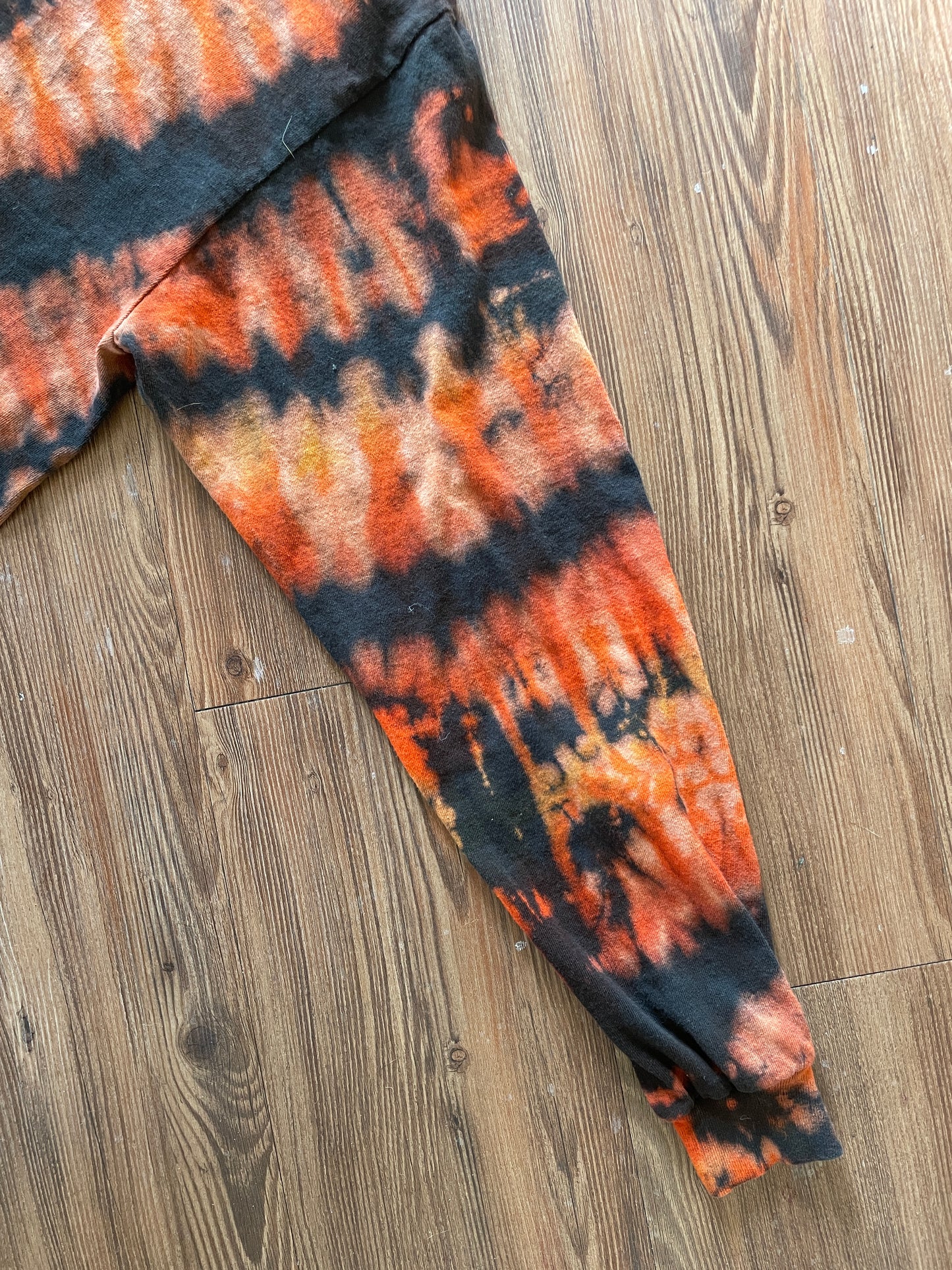 Medium/Large Men’s Moab, Utah Handmade Tie Dye T-Shirt | Black, Red, and Orange V-Pleated Tie Dye Long Sleeve