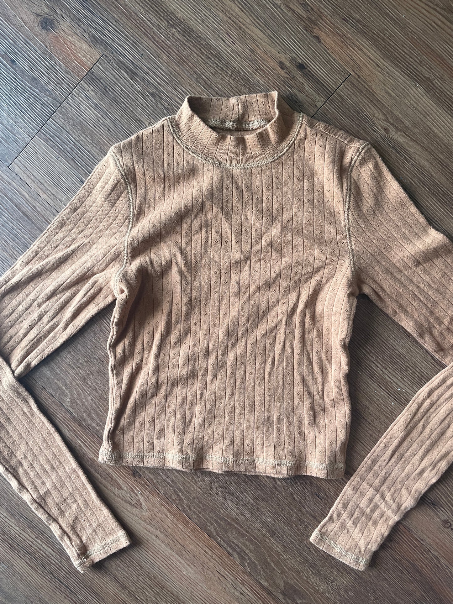 Women’s Small Aerie by American Eagle Burnt Orange Ribbed Mock Neck Long Sleeve Crop Top