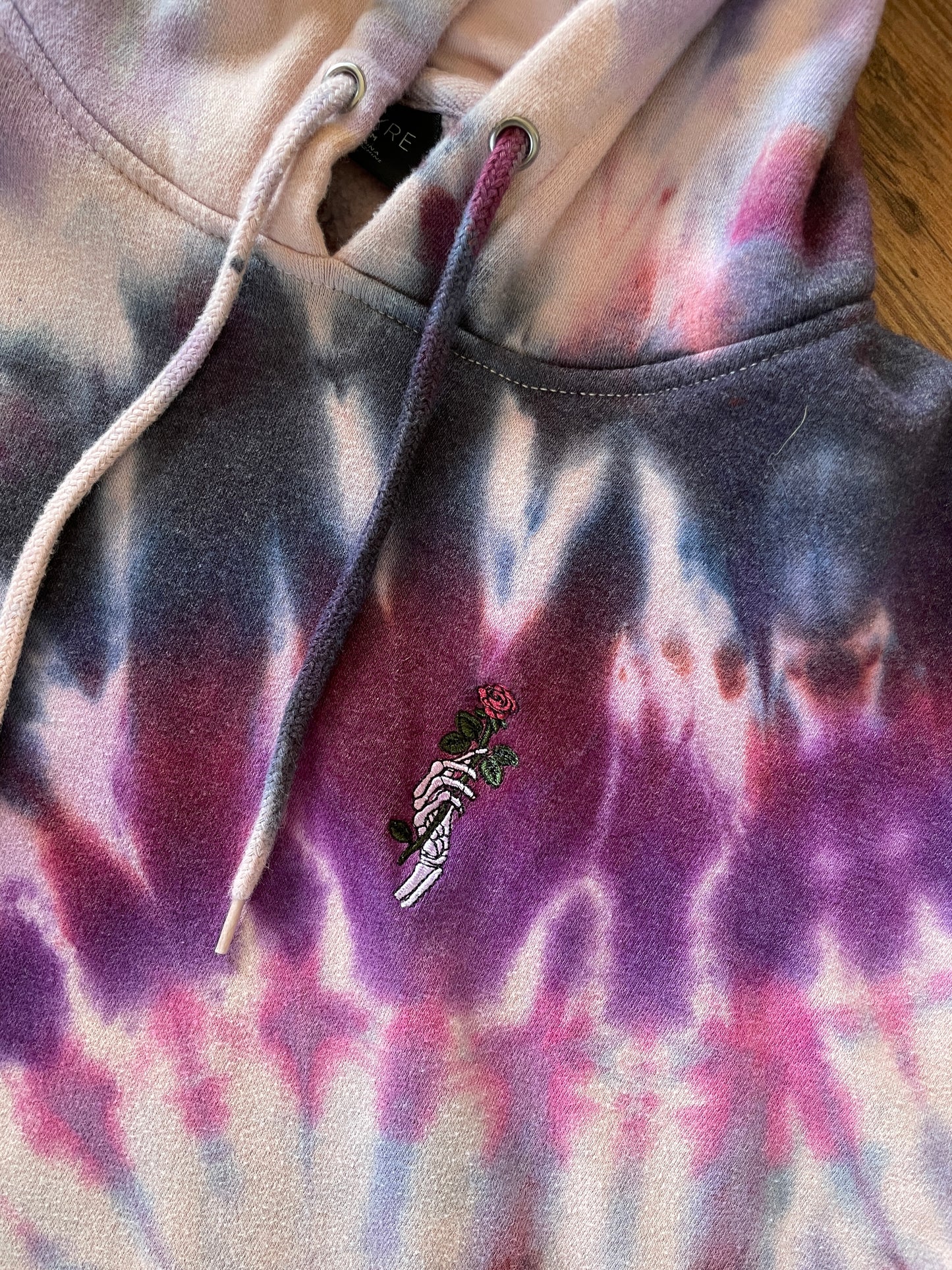 Medium Women's Empyre Dead Roses Handmade Tie Dye Hoodie | Pink and Purple Pleated Tie Dye Long Sleeve Sweatshirt