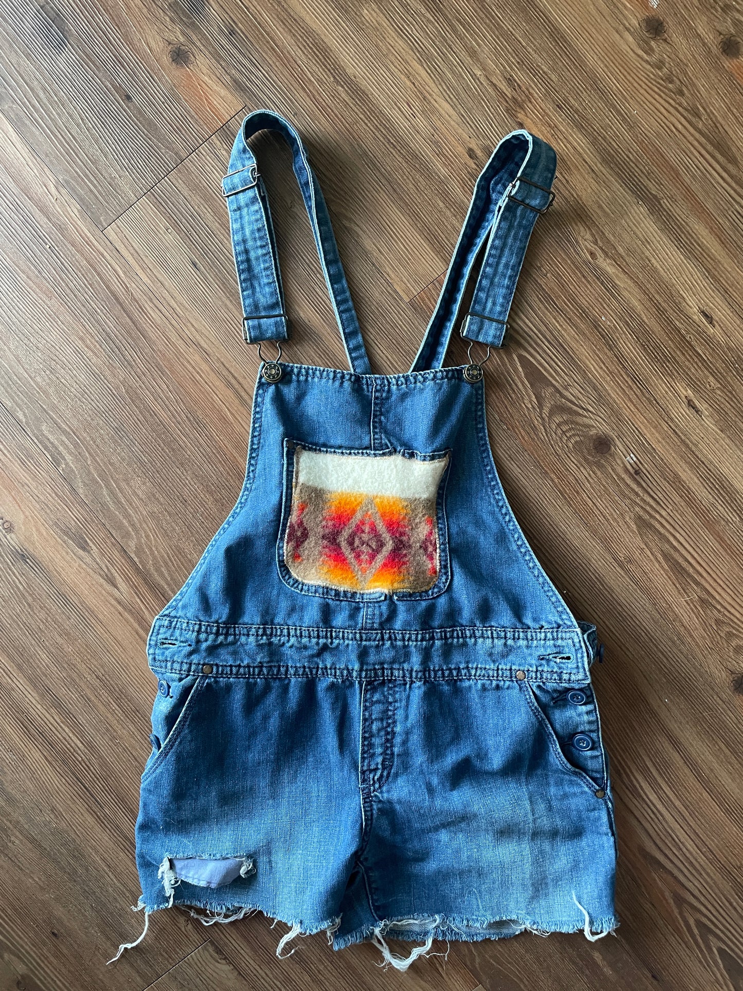 Women’s XS/Small Holding Horses Overall Shorts with Pendleton Wool Patch