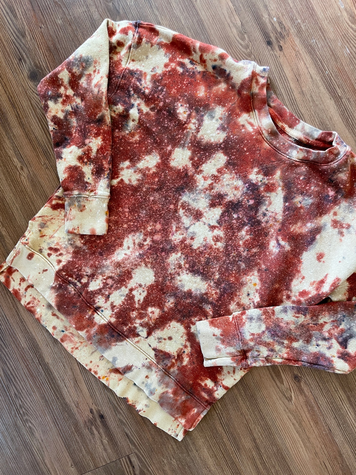 Medium Women’s Earth Tones Tie Dye Lightweight Crewneck Sweatshirt | Yellow and Orange Tie Dye Long Sleeve Sweater