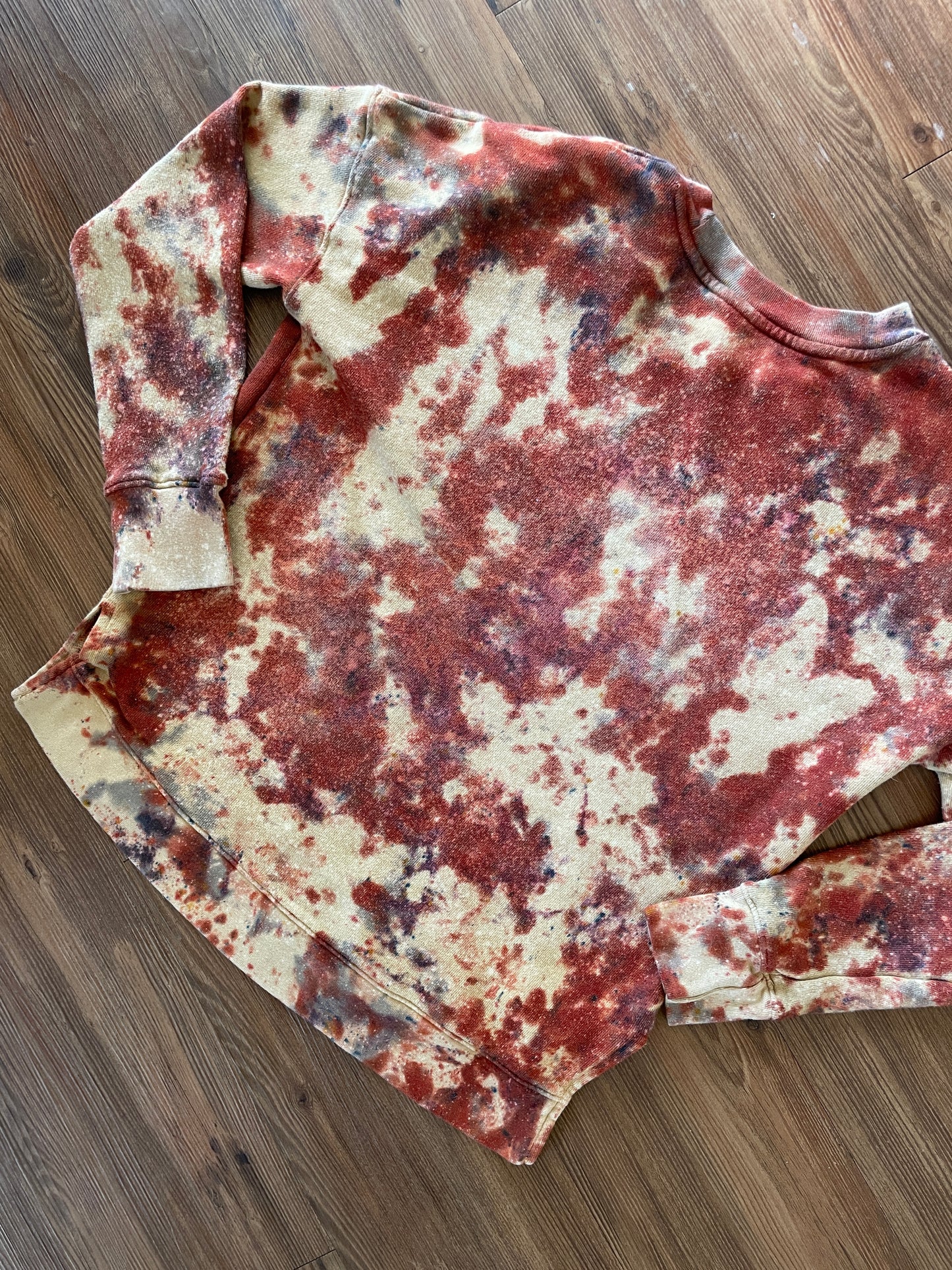 Medium Women’s Earth Tones Tie Dye Lightweight Crewneck Sweatshirt | Yellow and Orange Tie Dye Long Sleeve Sweater