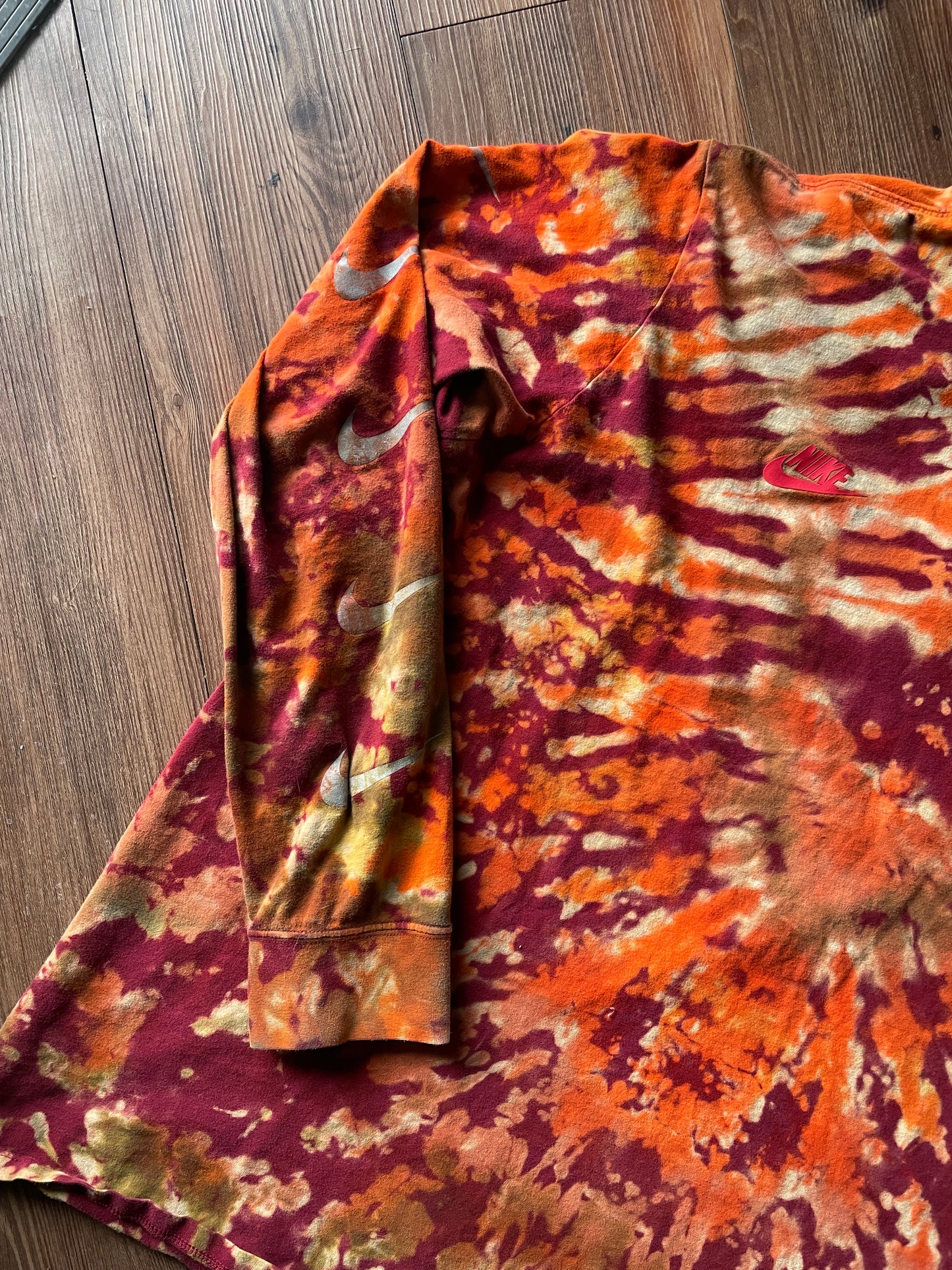 3XL Men’s Nike AM Crew Cobra Tie Dye Long Sleeve T-Shirt | Red, Orange, and Yellow Double Sided Graphic Tee