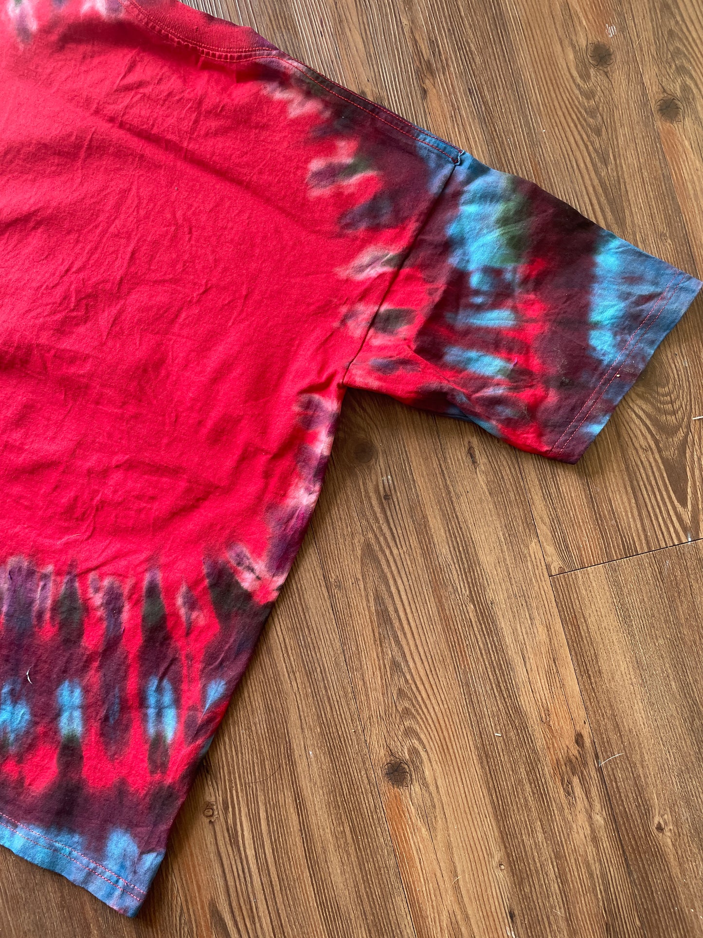 Medium Men’s University of Utah Utes Tie Dye T-Shirt | Red Black and Blue Tie Dye Short Sleeve