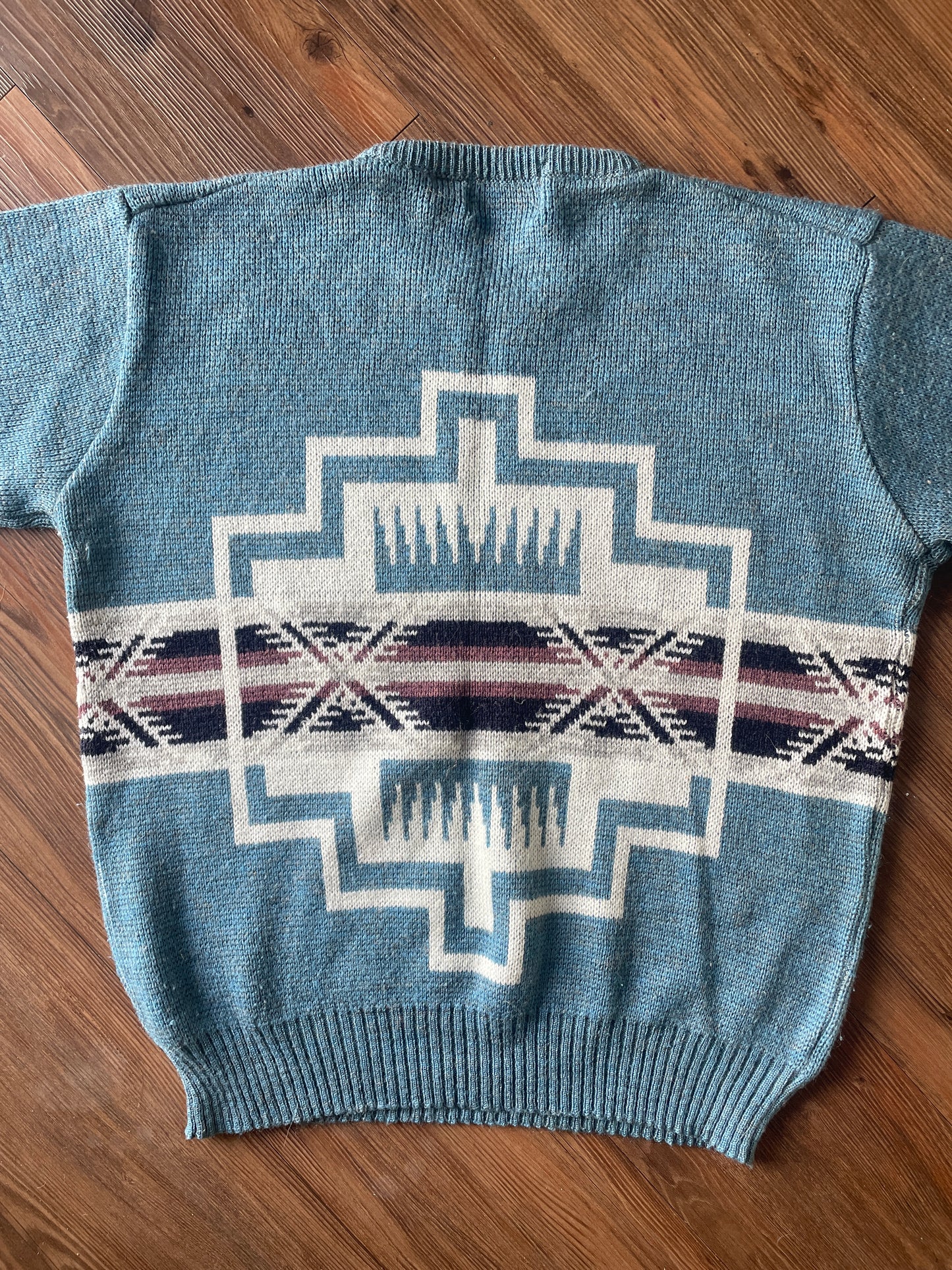 Women’s Medium Vintage Pebble Beach Southwest Blue Geometric Knit Sweater