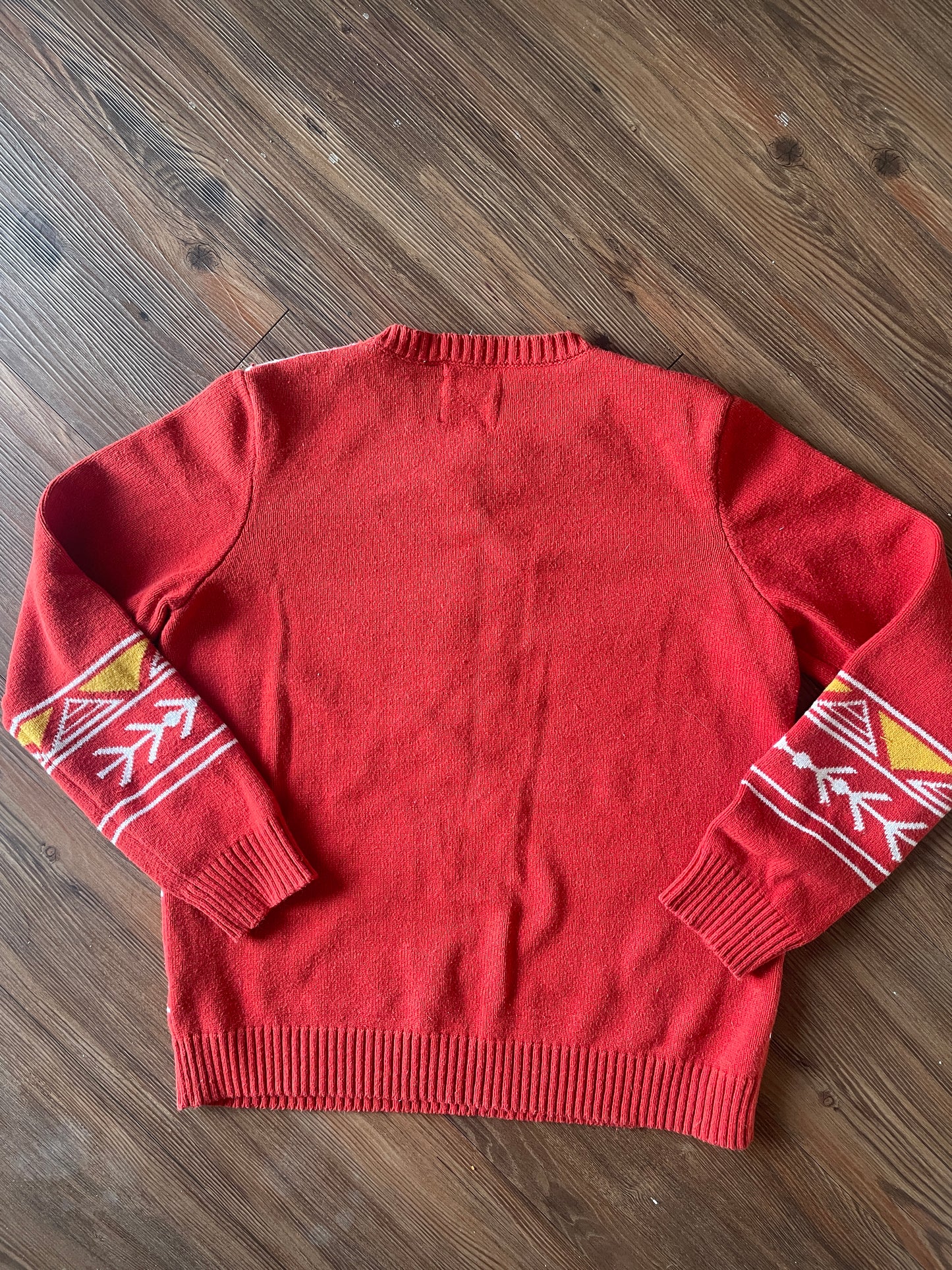 Small Women’s Red Cotton & Rye Southwestern Geometric Thunderbird Sweater