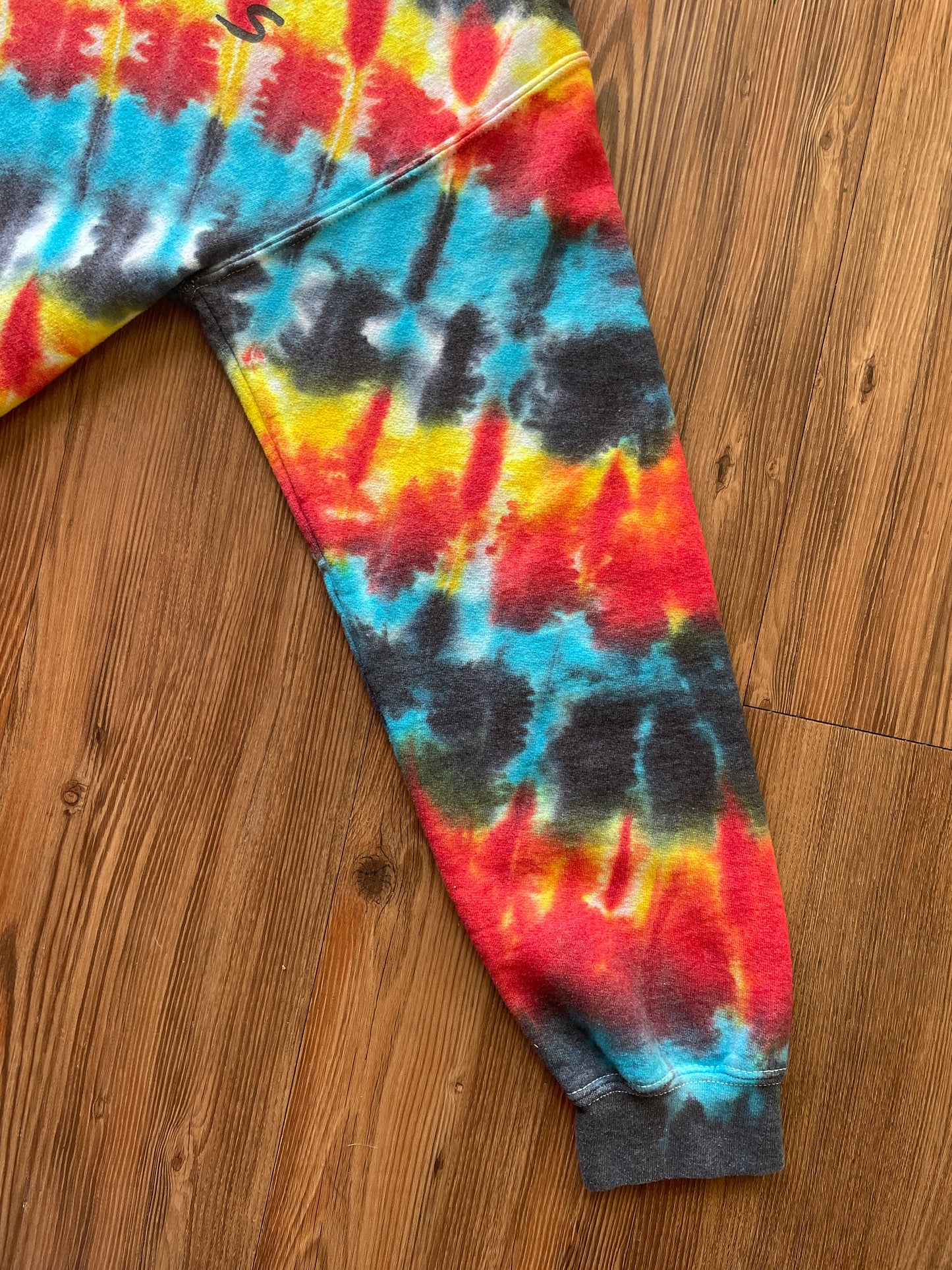 MEDIUM Women's Friends Red, White, Yellow, and Black Tie Dye Cropped Crewneck Sweatshirt